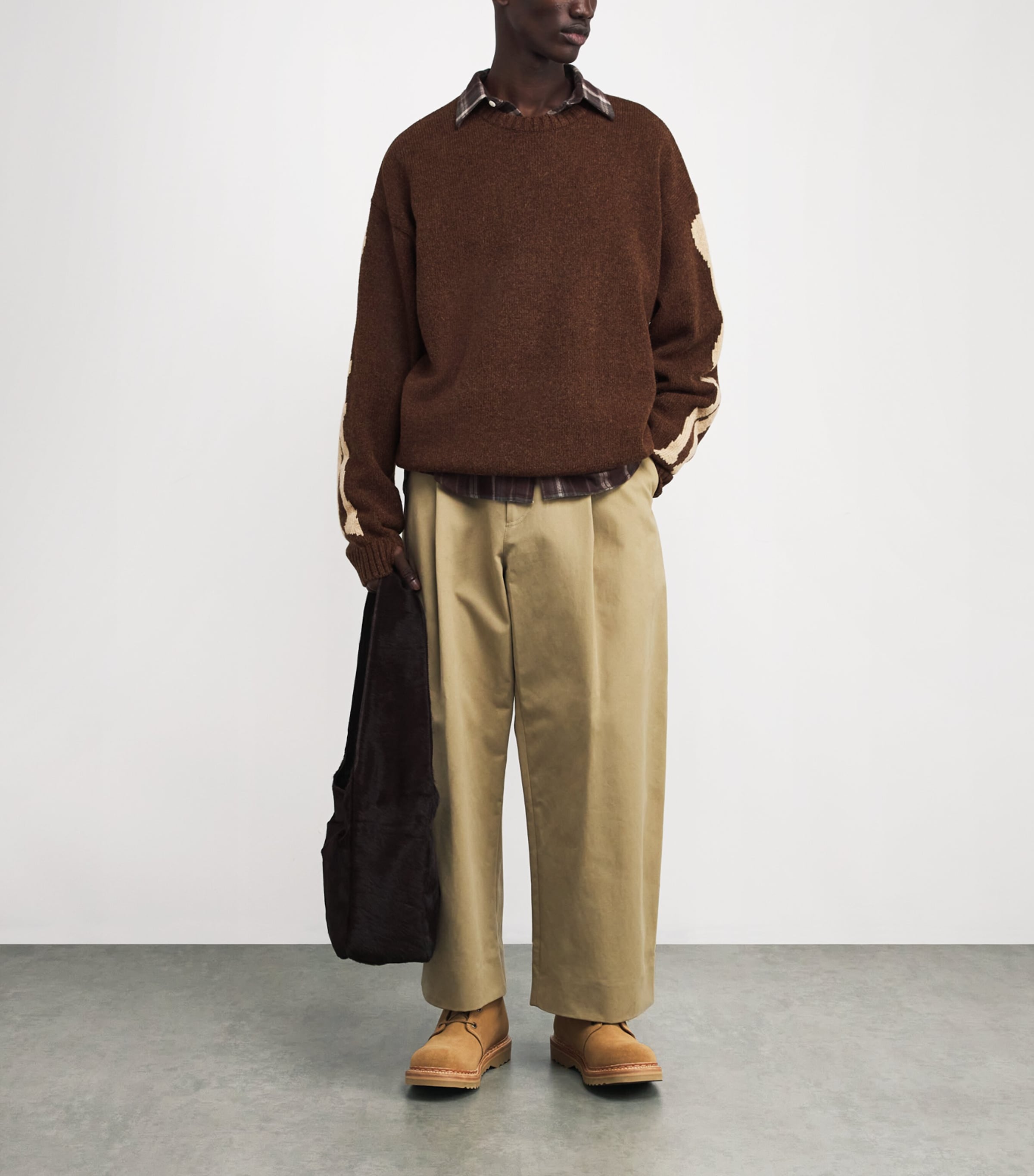 Wool Bone Intarsia Sweater BROWN Image 2