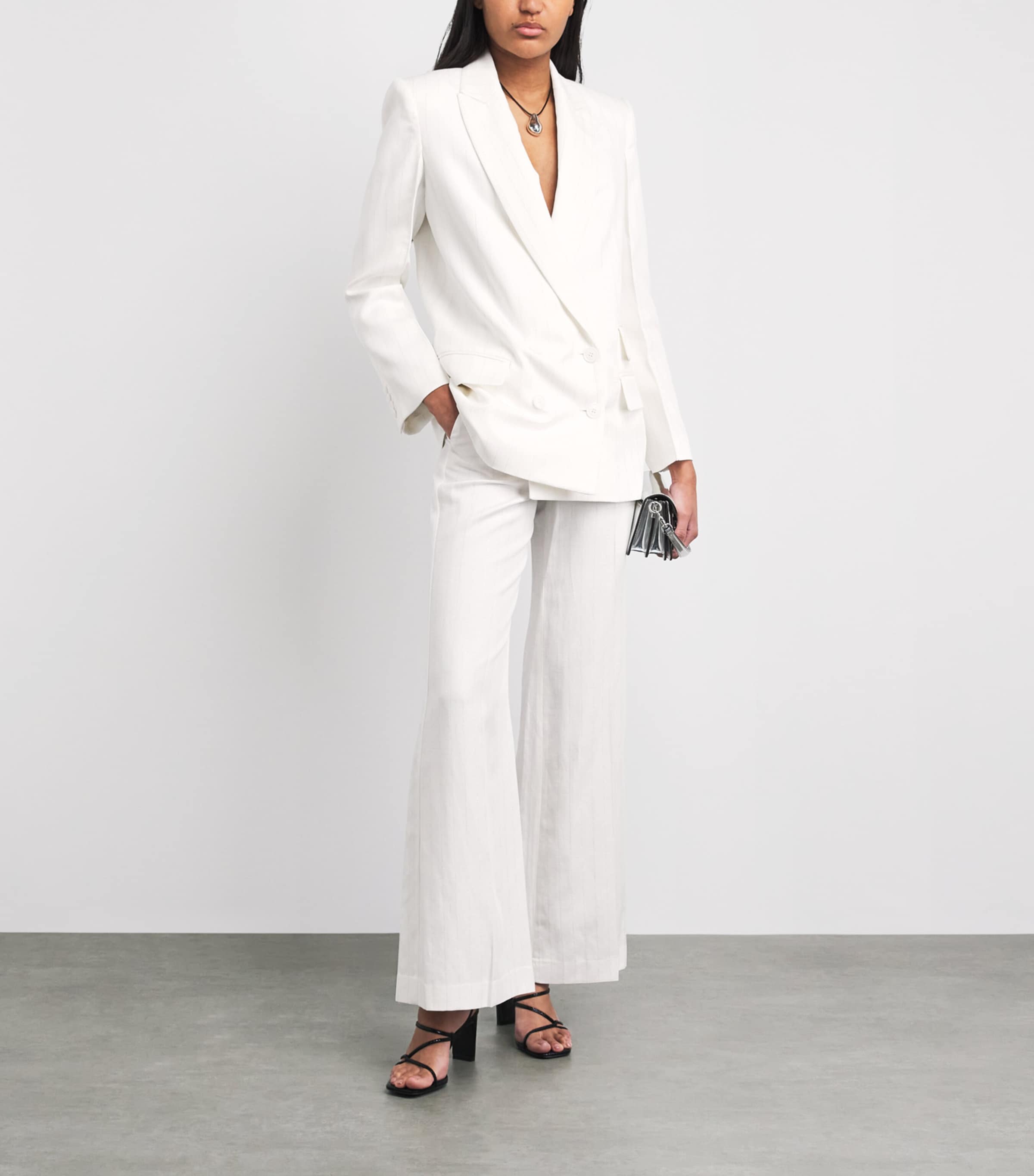 Maje Womens Stripe Wide-Leg Trousers White Image 2