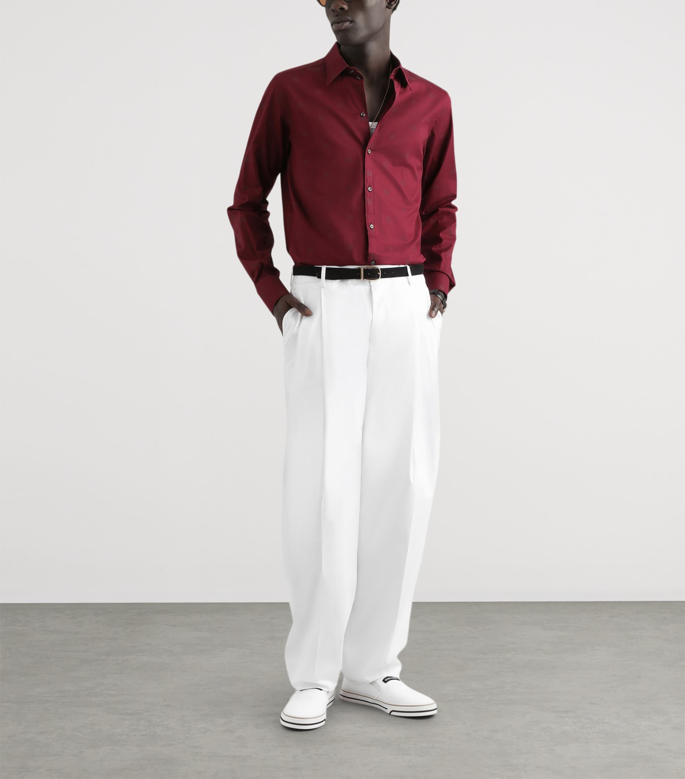 Dolce&Gabbana Mens Cotton Poplin Logo Print Martini Shirt Dg F.bordeaux Image 2