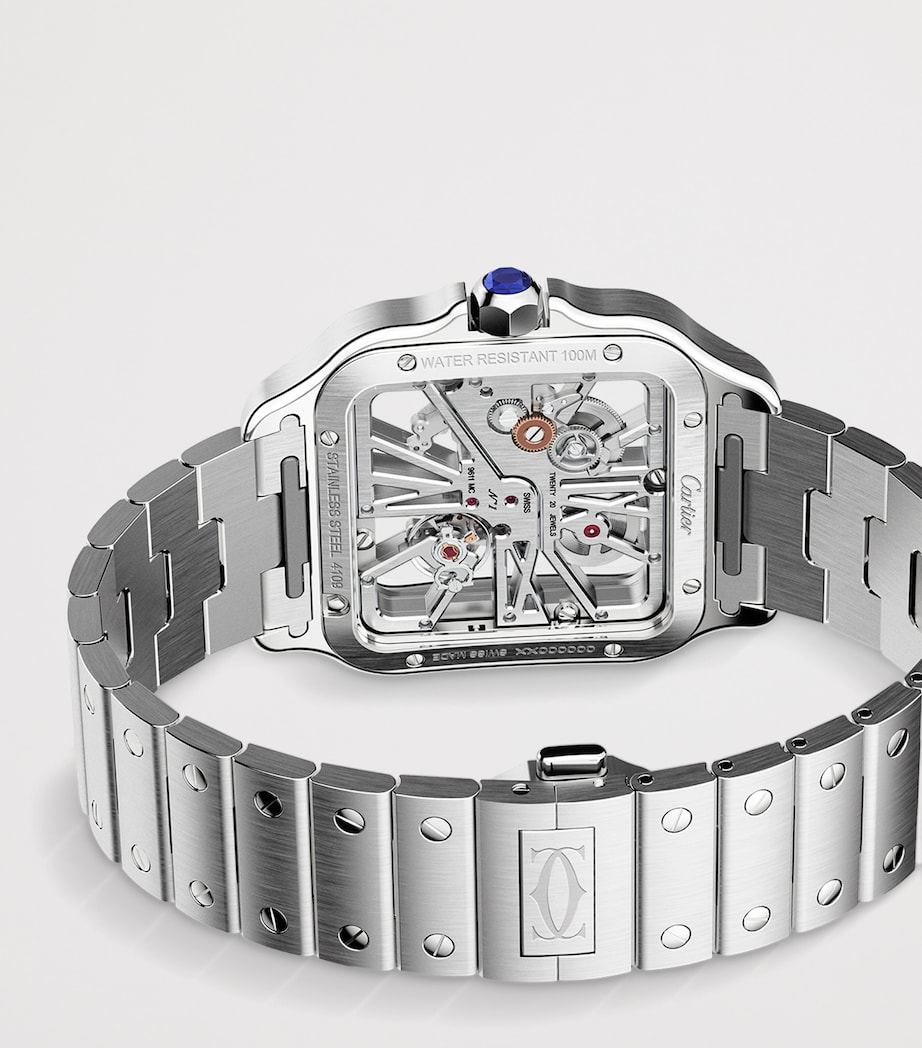 Large Stainless Steel Santos de Cartier Skeleton Watch 40mm STEEL Image 8