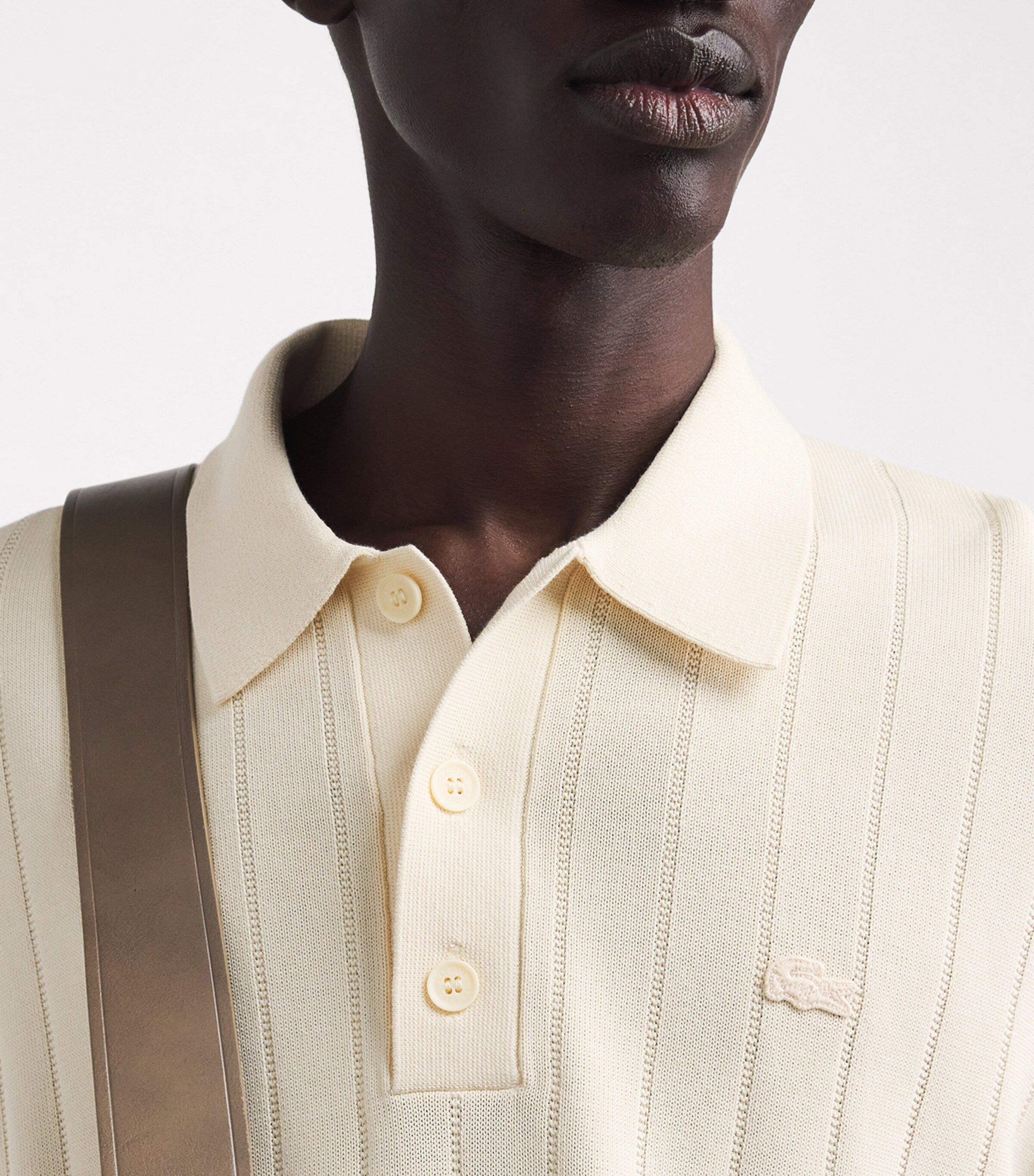 Lacoste Mens Rib-Knit Polo Shirt Cream Image 3