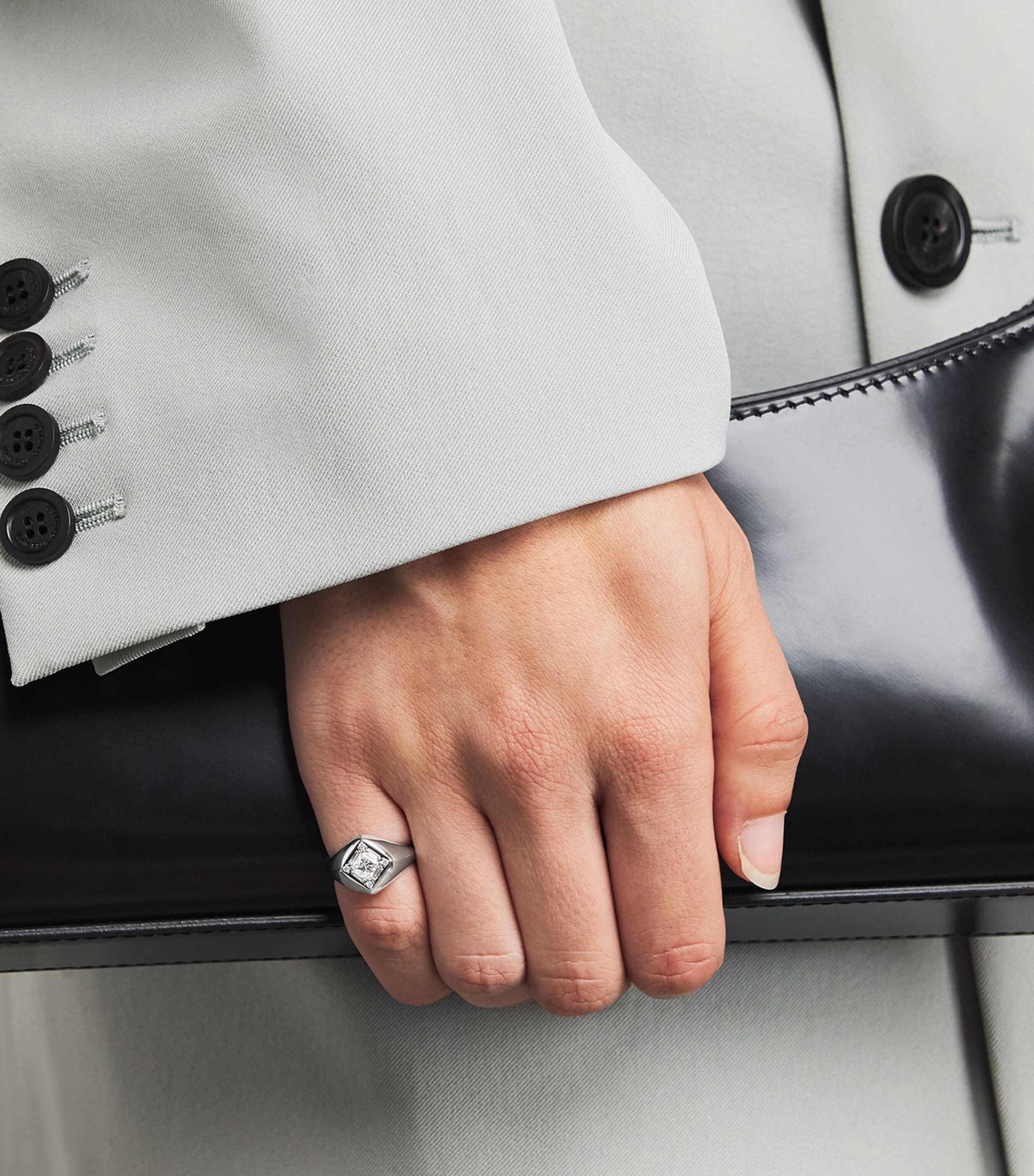 White Gold and Diamond Princess Diamond Signet Ring (Size 4) 18K WG/WD Image 2