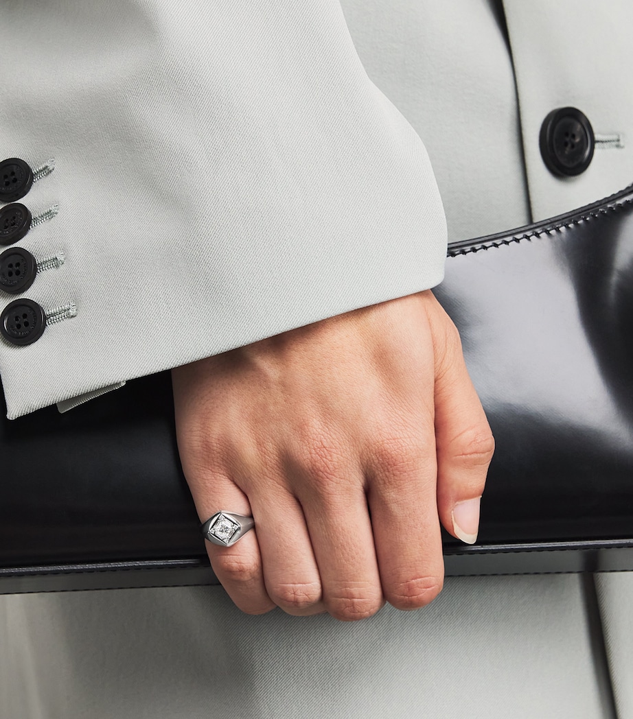 White Gold and Diamond Princess Diamond Signet Ring (Size 4) 18K WG/WD Image 2