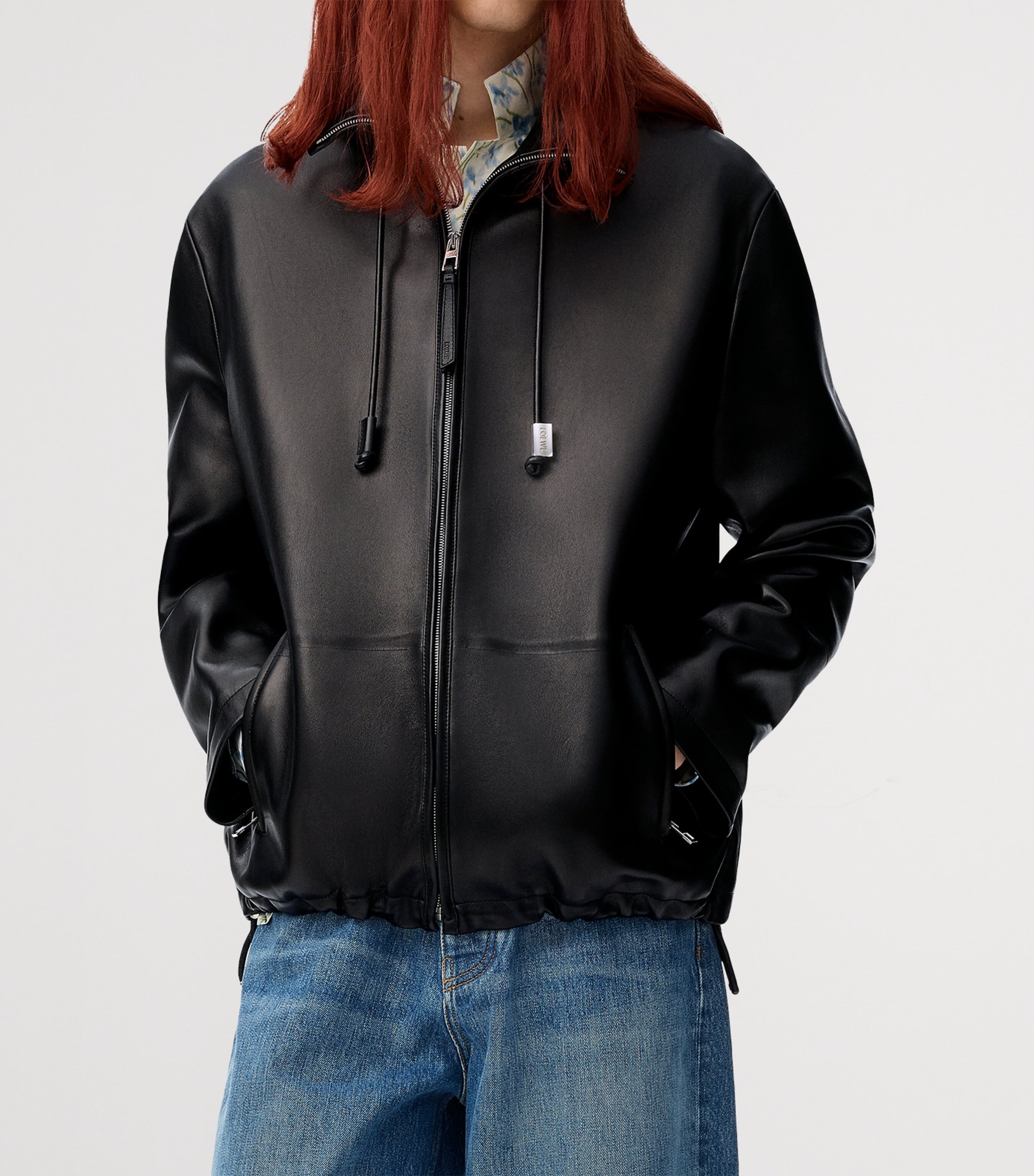 LOEWE Mens Leather Track Jacket Black Image 3