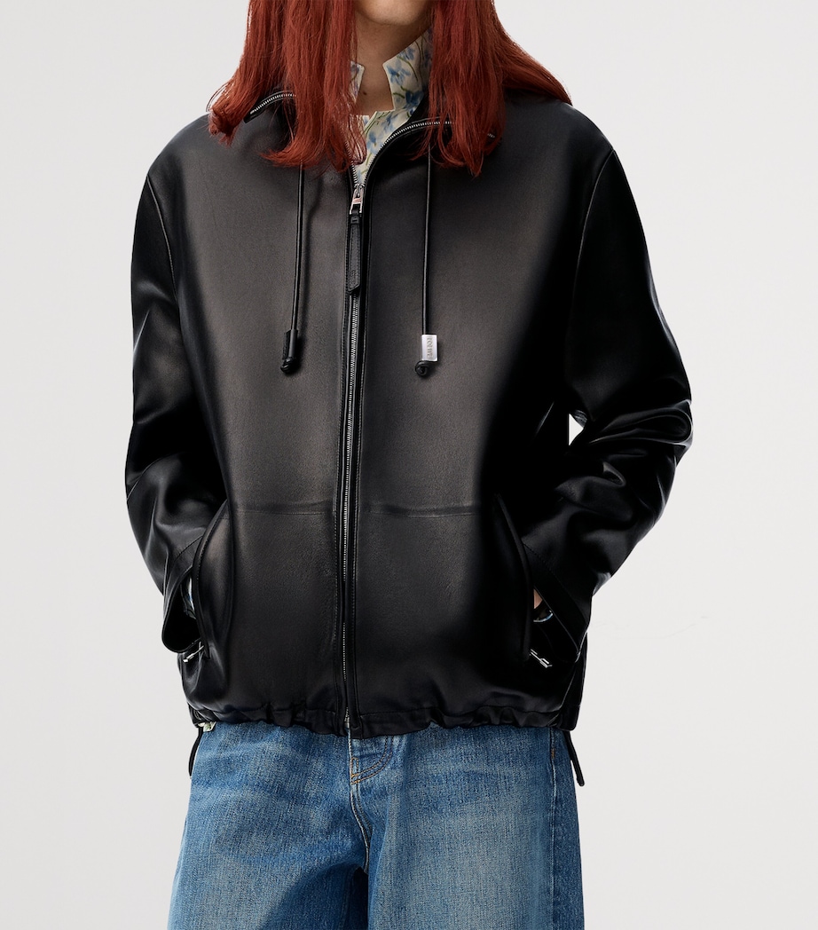 LOEWE Mens Leather Track Jacket Black Image 3