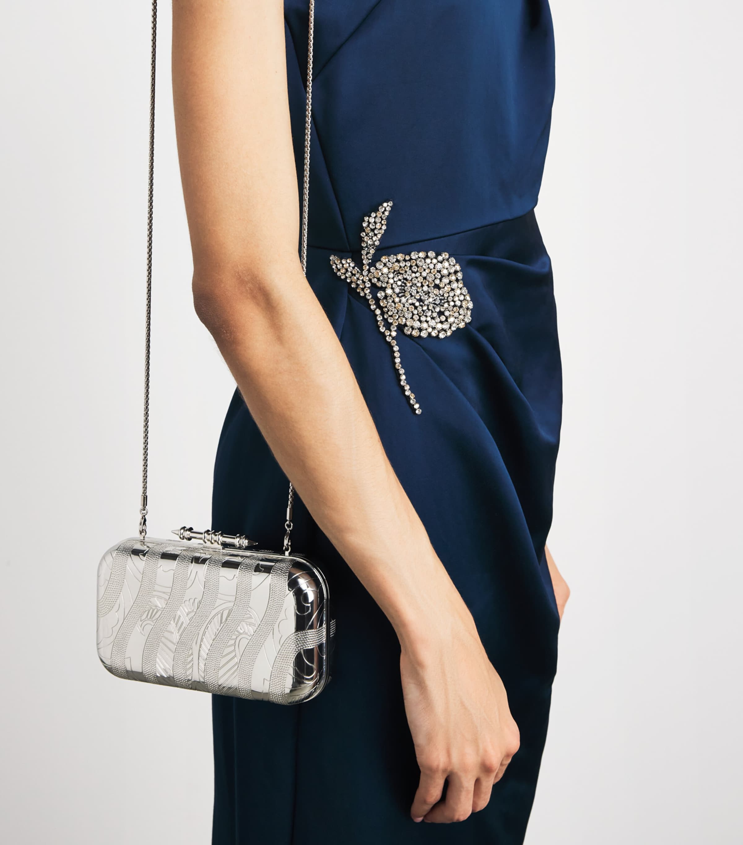 OKHTEIN Chrome and Swarovski Sahra Clutch Bag Palladium Image 2