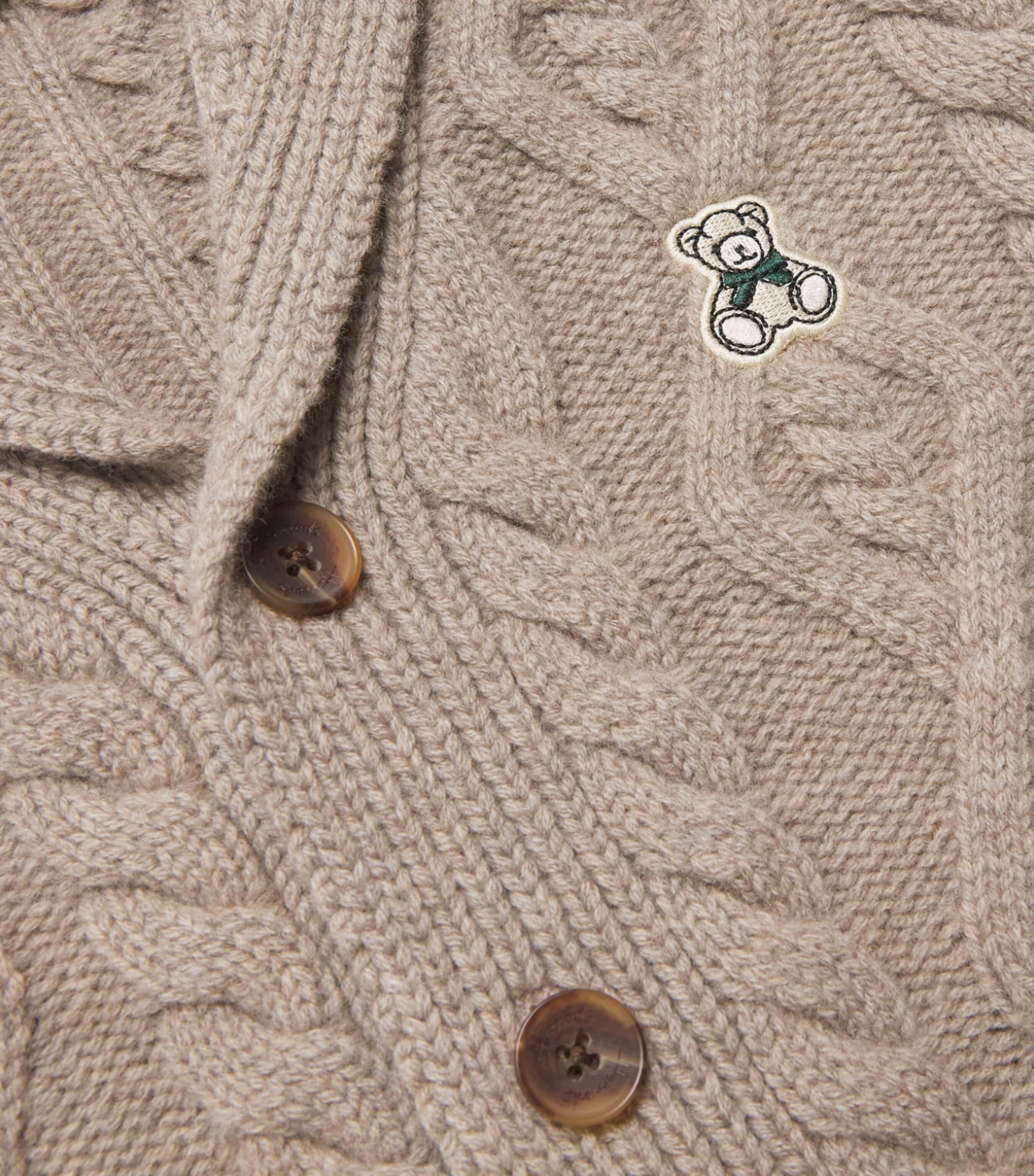 Harrods Wool Cable-Knit Polo Bear Cardigan (2-8 Years) Oatmeal Image 3