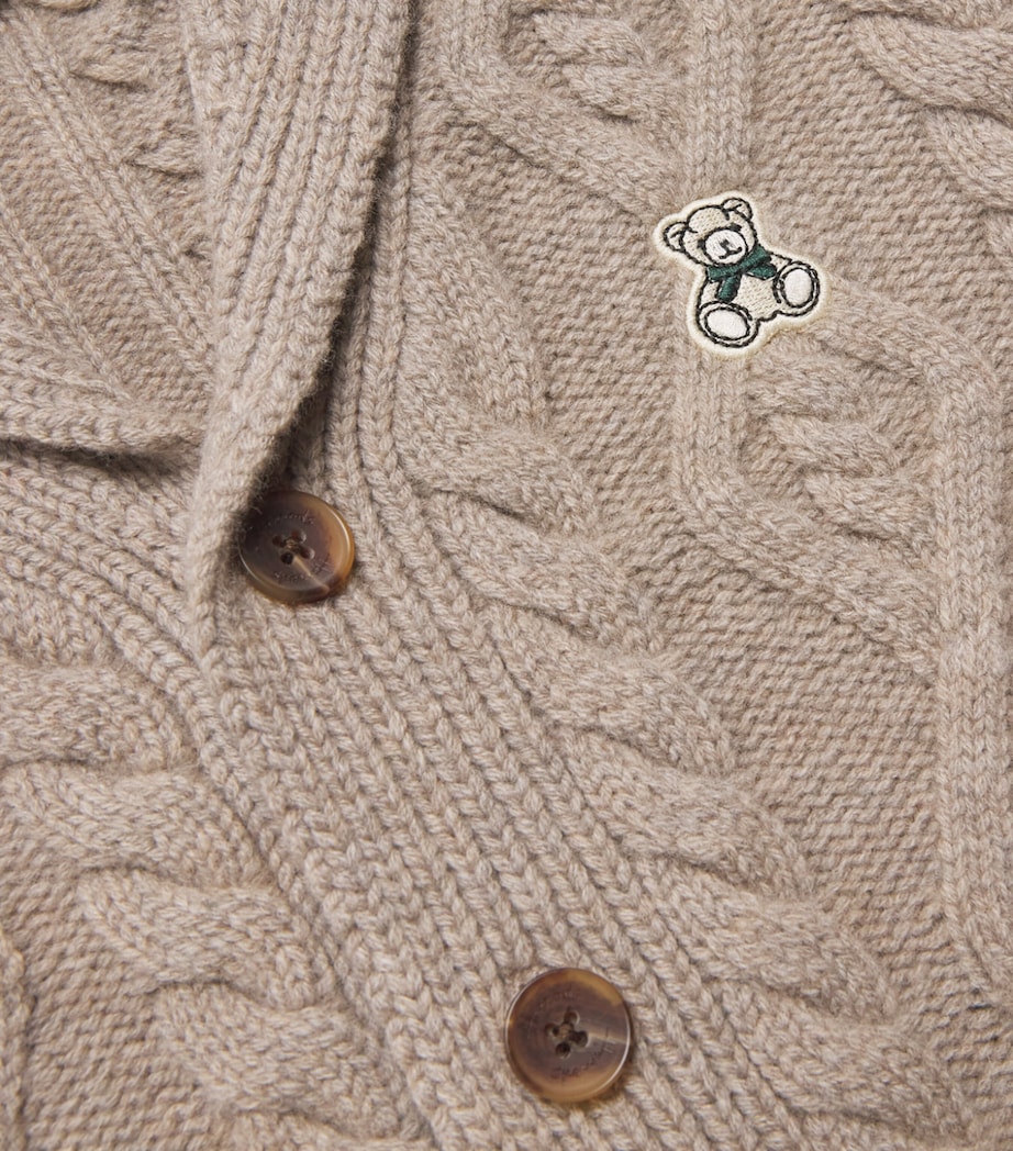 Harrods Wool Cable-Knit Polo Bear Cardigan (2-8 Years) Oatmeal Image 3