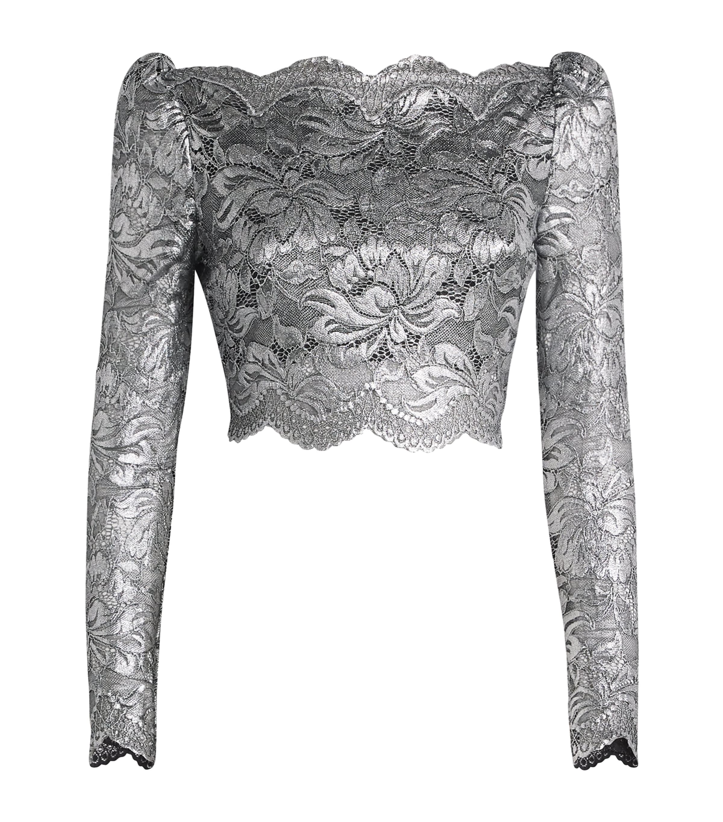 Rabanne Cropped Lace Top In Black Silver In Black