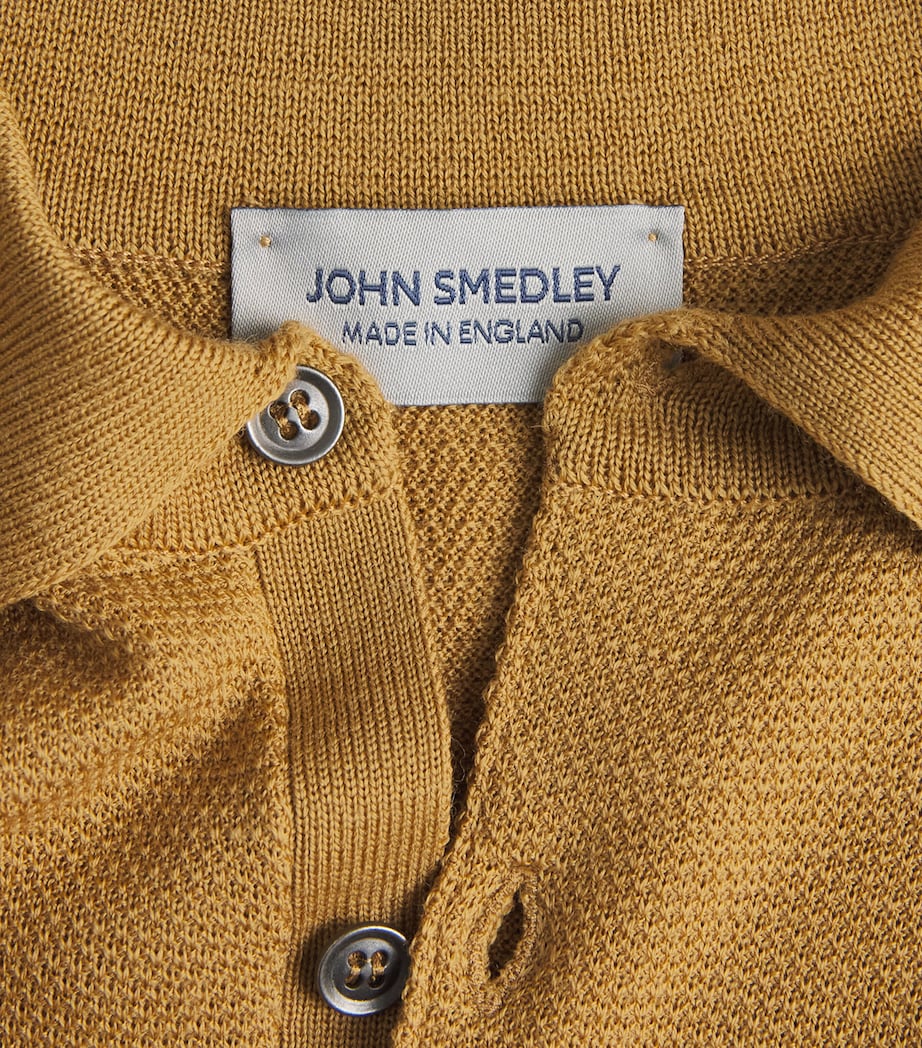 John Smedley Mens Merino Wool Textured Polo Shirt Yellow Lustre Image 6