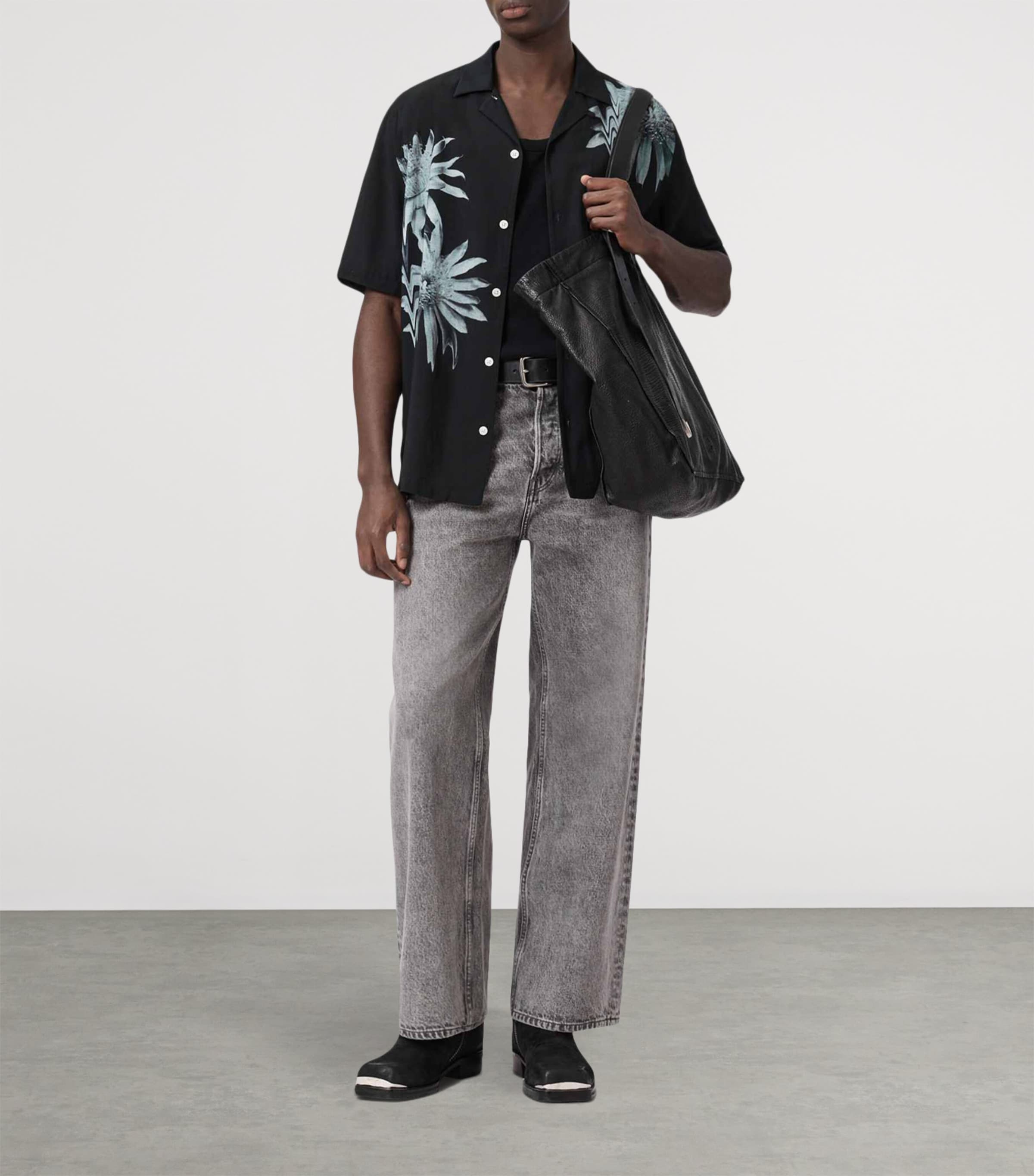 AllSaints Mens Printed Floraze Short-Sleeve Shirt Jet Black Image 5