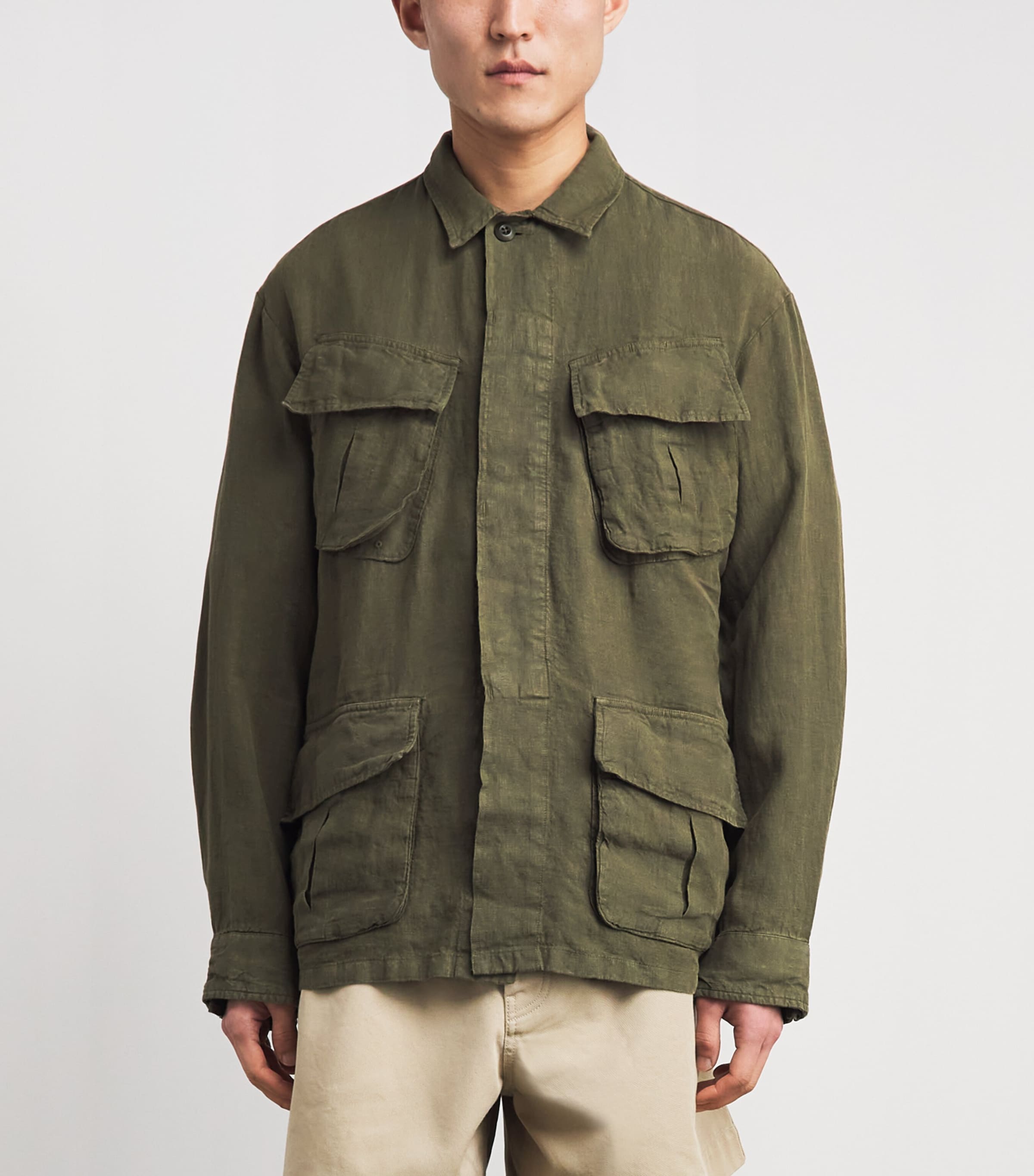 Polo Ralph Lauren Mens Linen Utility Overshirt New Olive Image 4