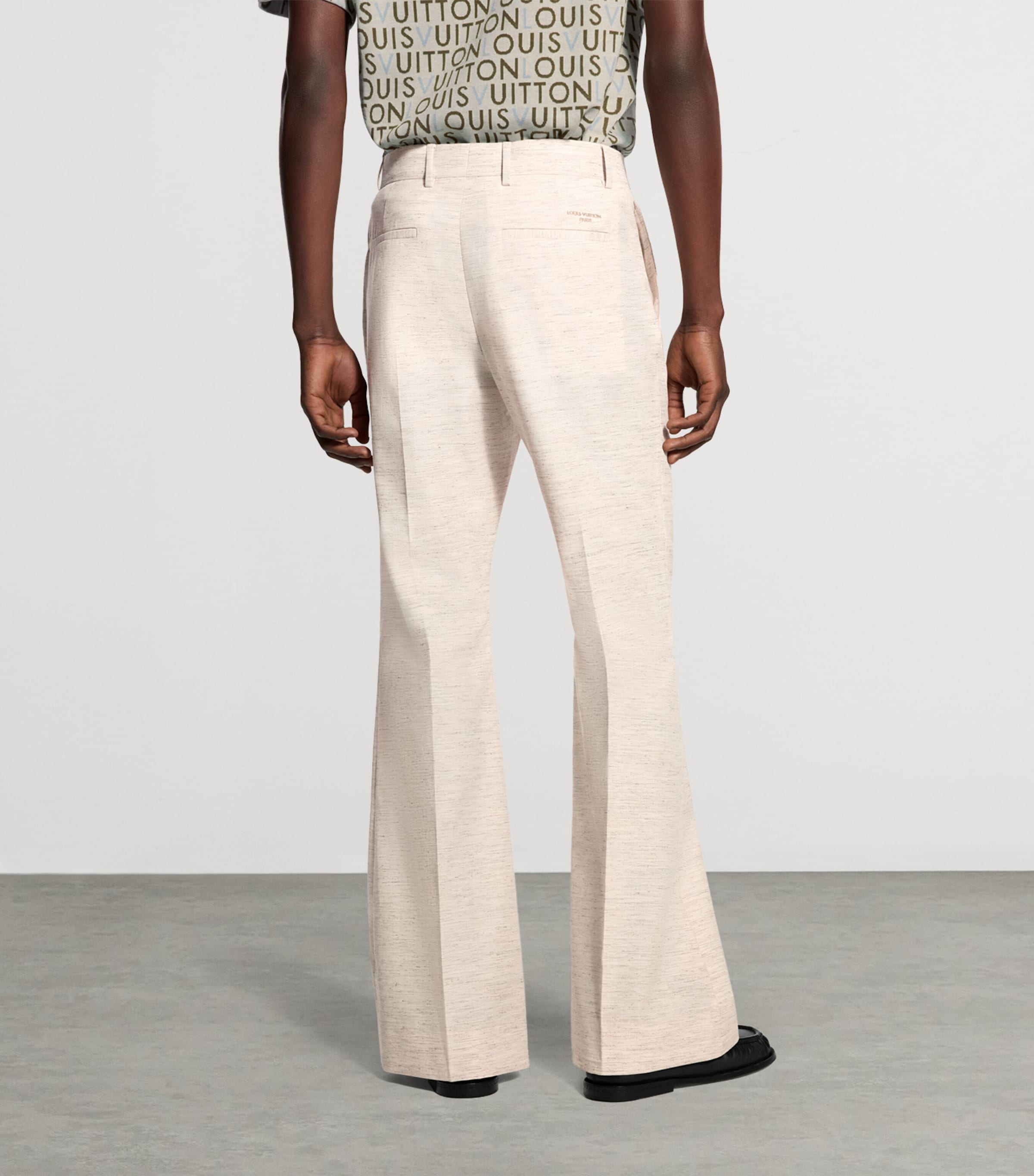 LOUIS VUITTON Mens Wool Bootleg Flared Trousers Beige Melange Image 4