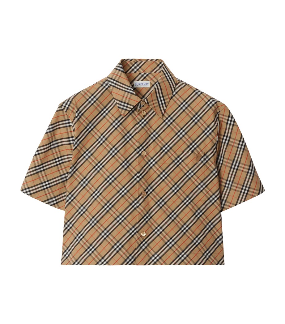 Cotton Cropped Check Shirt SAND IP CHECK Image 1