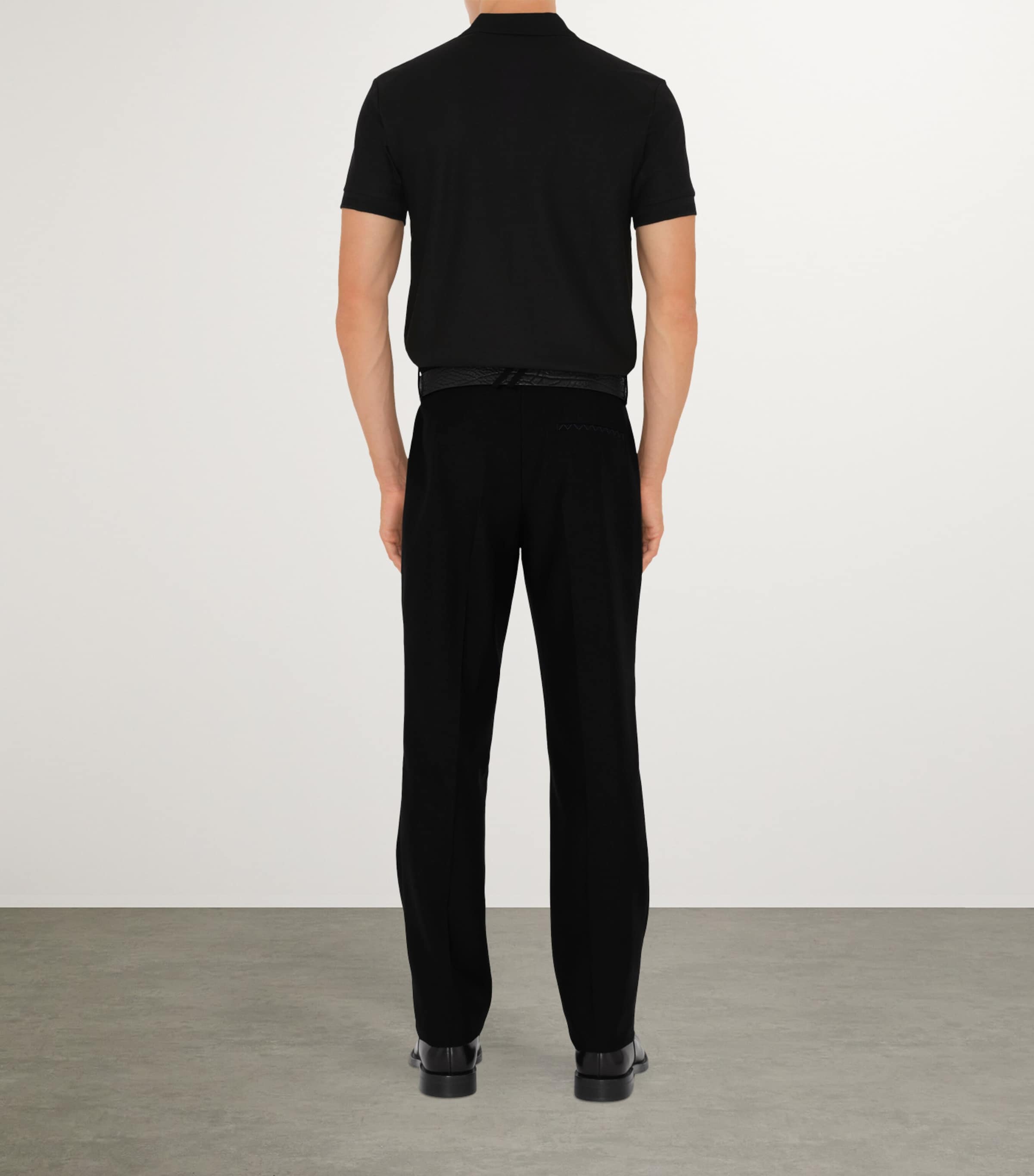 Cotton Check-Placket Polo Shirt BLACK Image 4