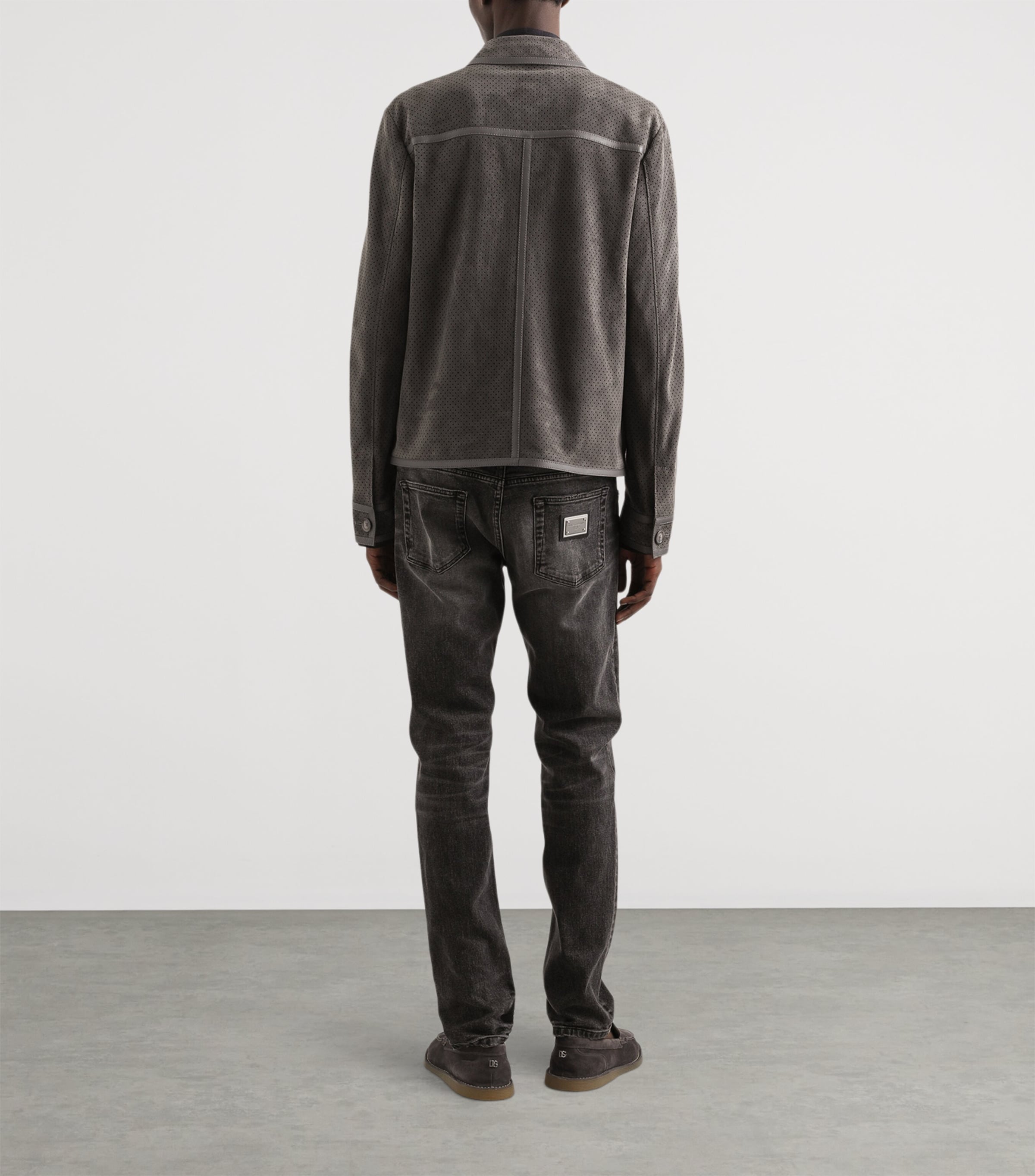 Lambskin Perforated Jacket N0352-ASH GREY Image 3