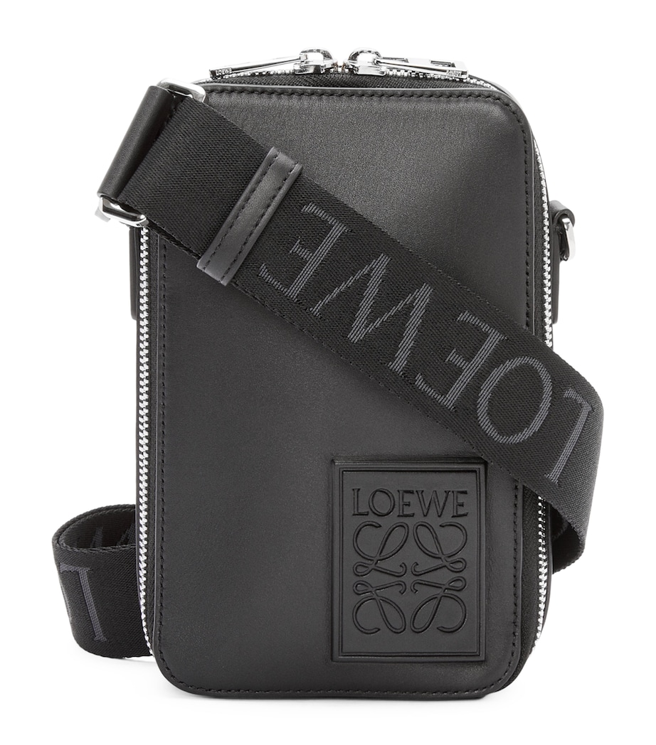 Leather Vertical Pocket Cross-Body Bag BLACK Image 1