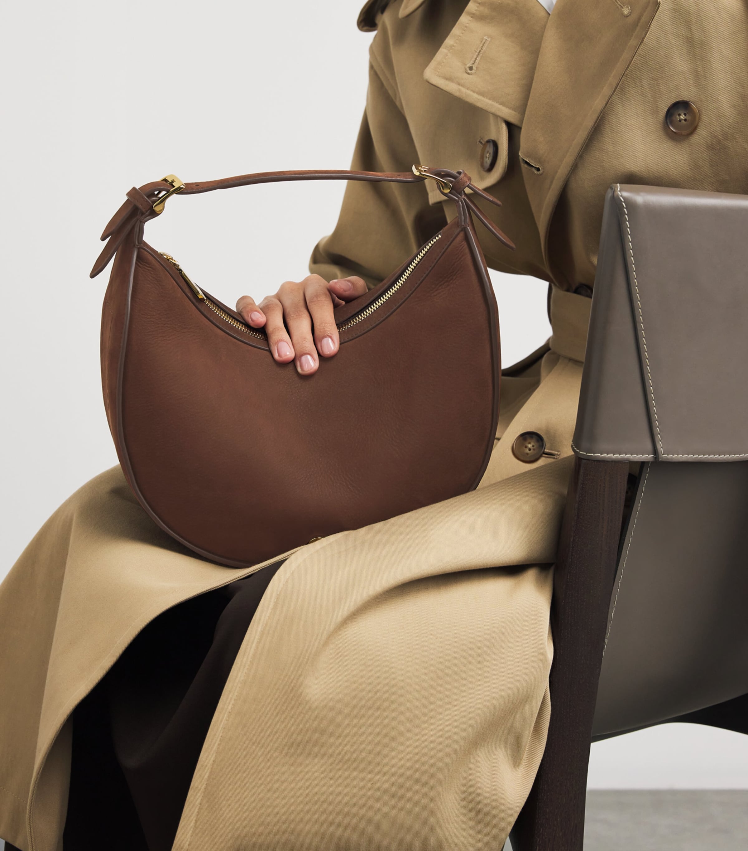 Harrods Small Suede Crescent Shoulder Bag Tan Image 5