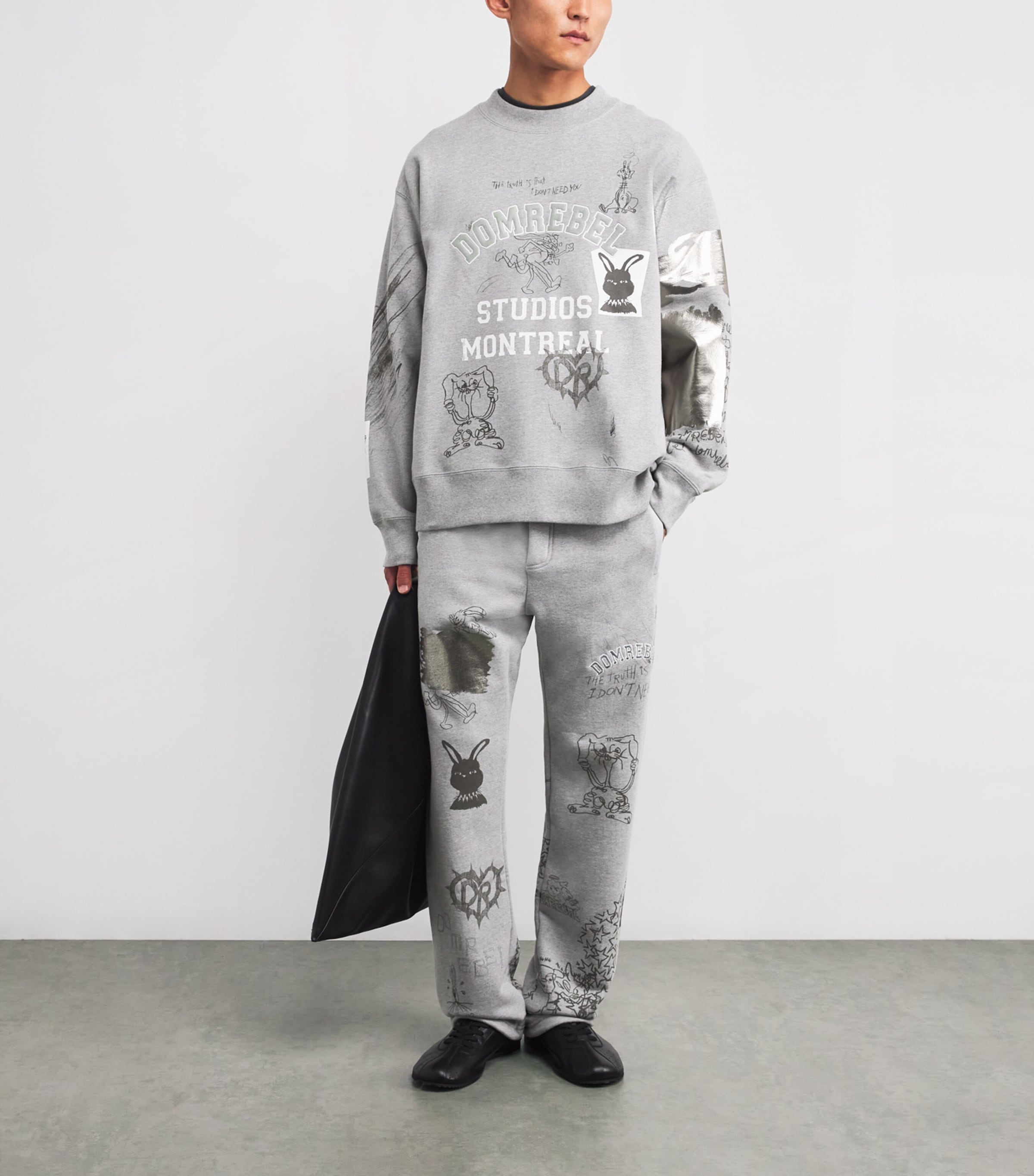 DOMREBEL Mens Cotton College Logo Sweatpants Heather Grey Image 2
