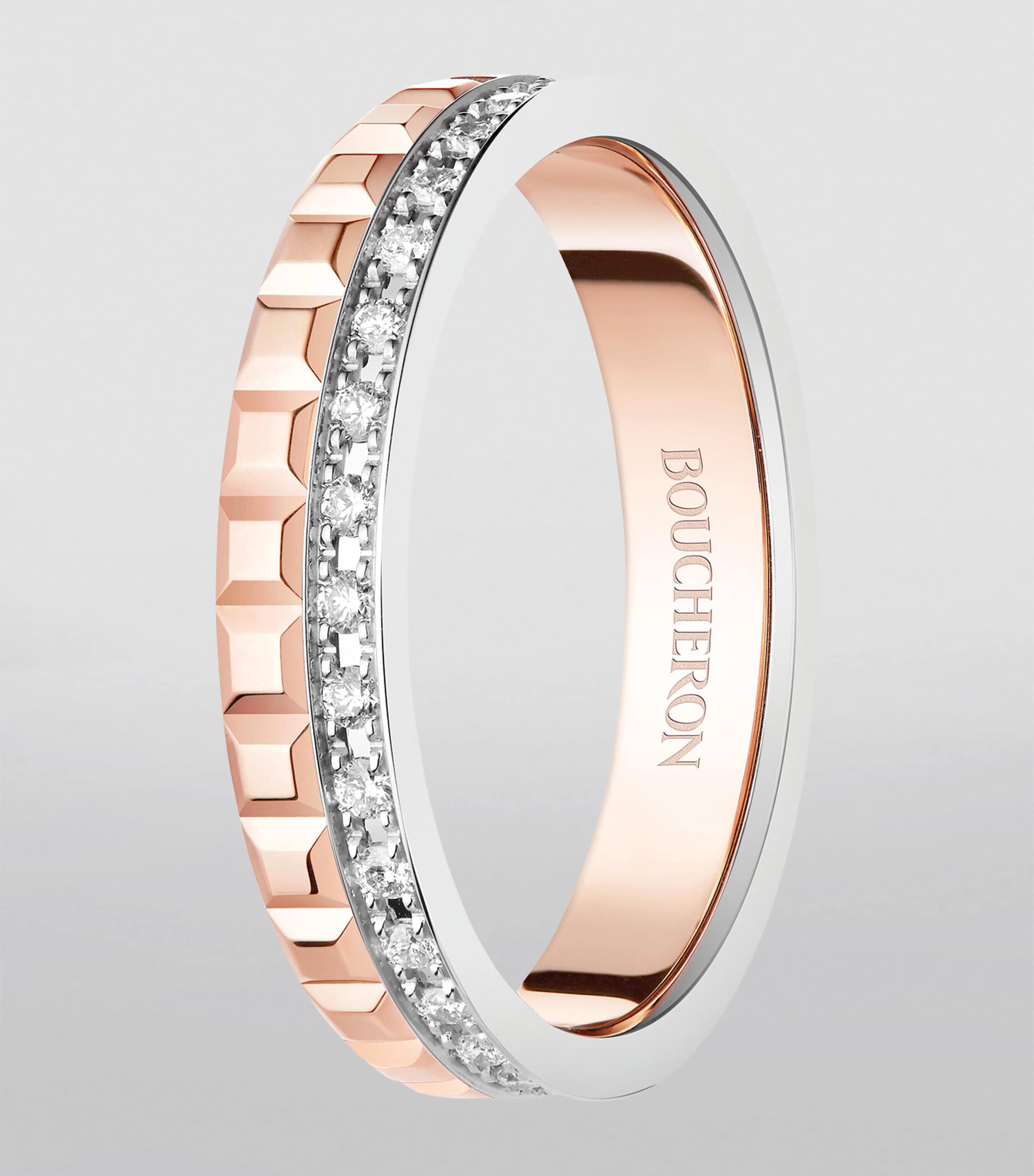 Yellow Gold, Rose Gold and Diamond Quatre Wedding Band PINK Image 2