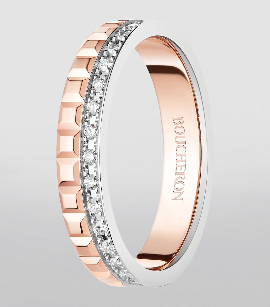 Yellow Gold, Rose Gold and Diamond Quatre Wedding Band PINK Image 2