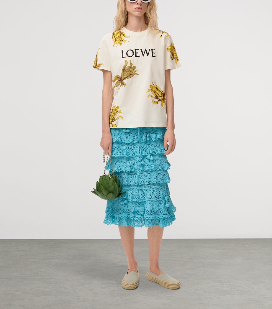 LOEWE Womens x Paula’s Ibiza Cotton-Blend Logo T-Shirt Ecru Image 2