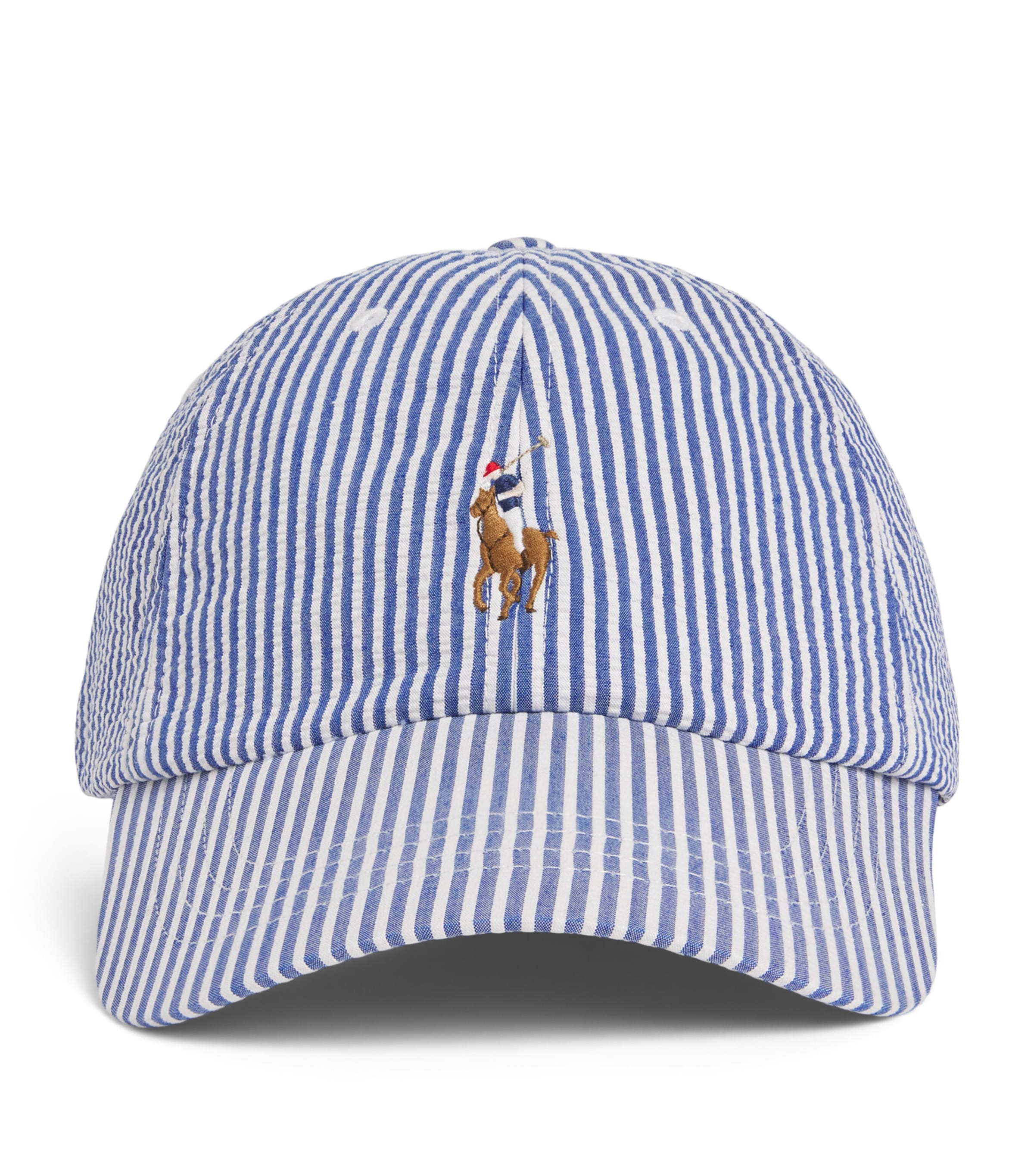 Shop Polo Ralph Lauren Seersucker Striped Baseball Cap In Blue