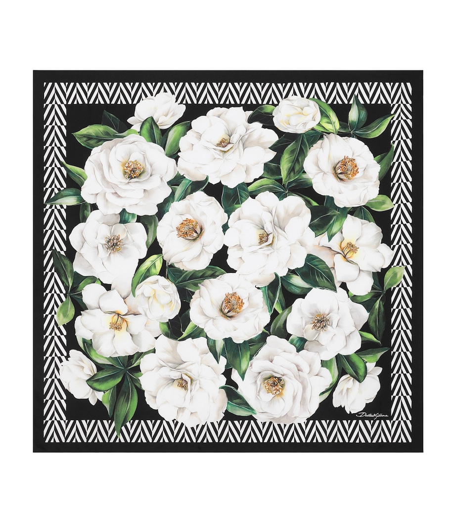 Silk Gardenia Print Scarf HD5JB-GARDENIA/NERO Image 1