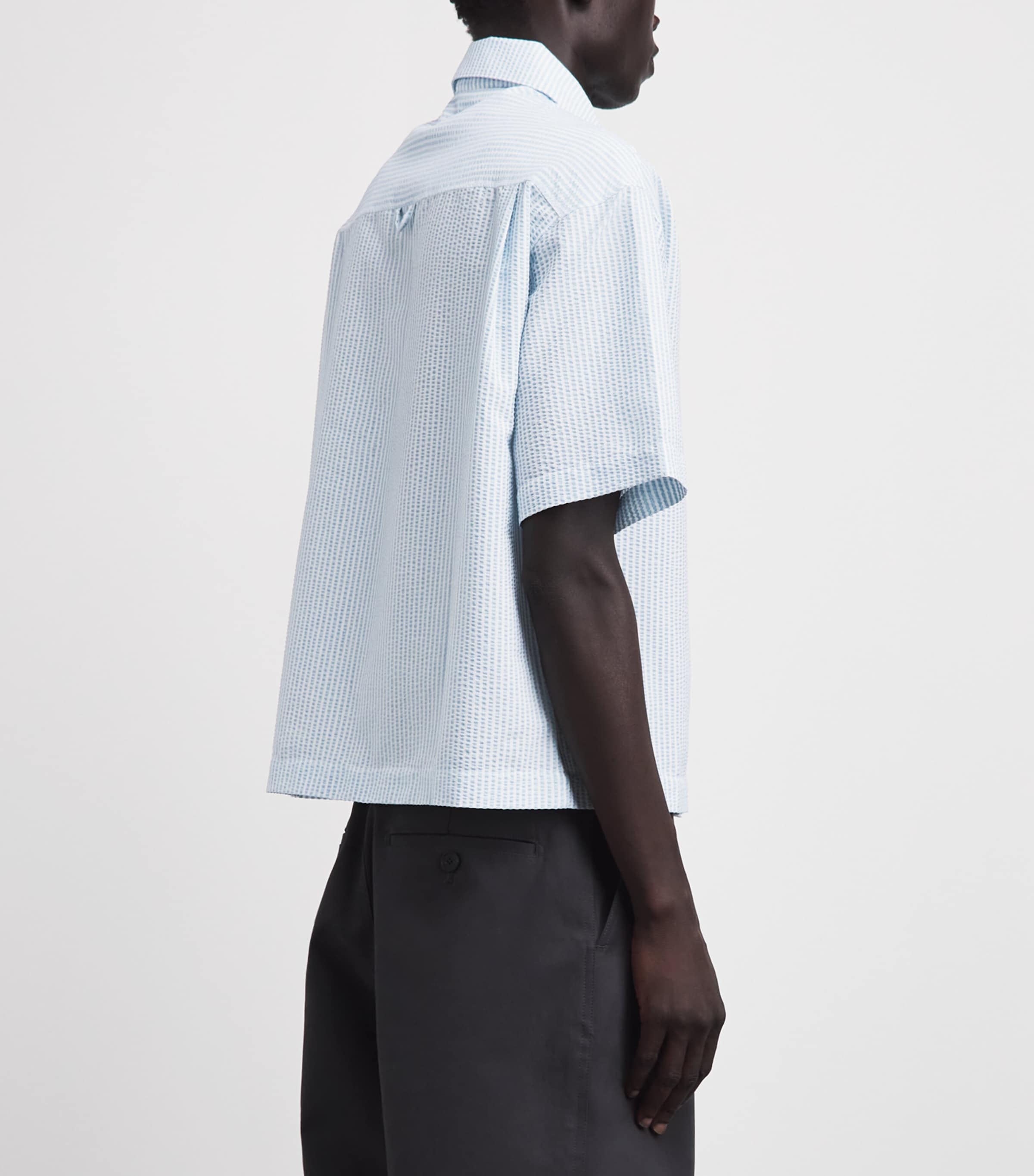 about:blank Mens Seersucker Embroidered Shirt Blue Image 5