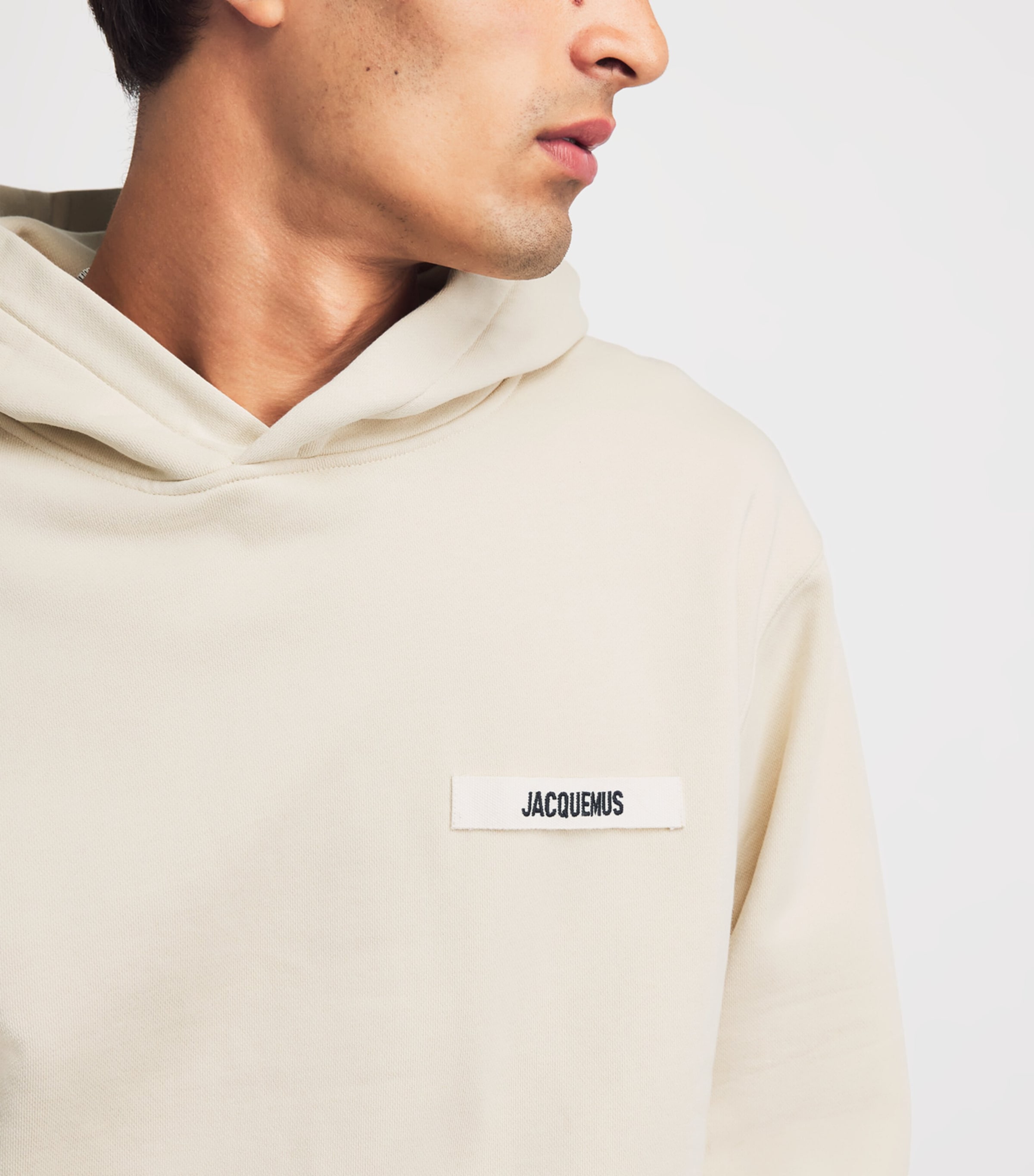 Jacquemus Mens Grosgrain Logo Hoodie Beige Image 3