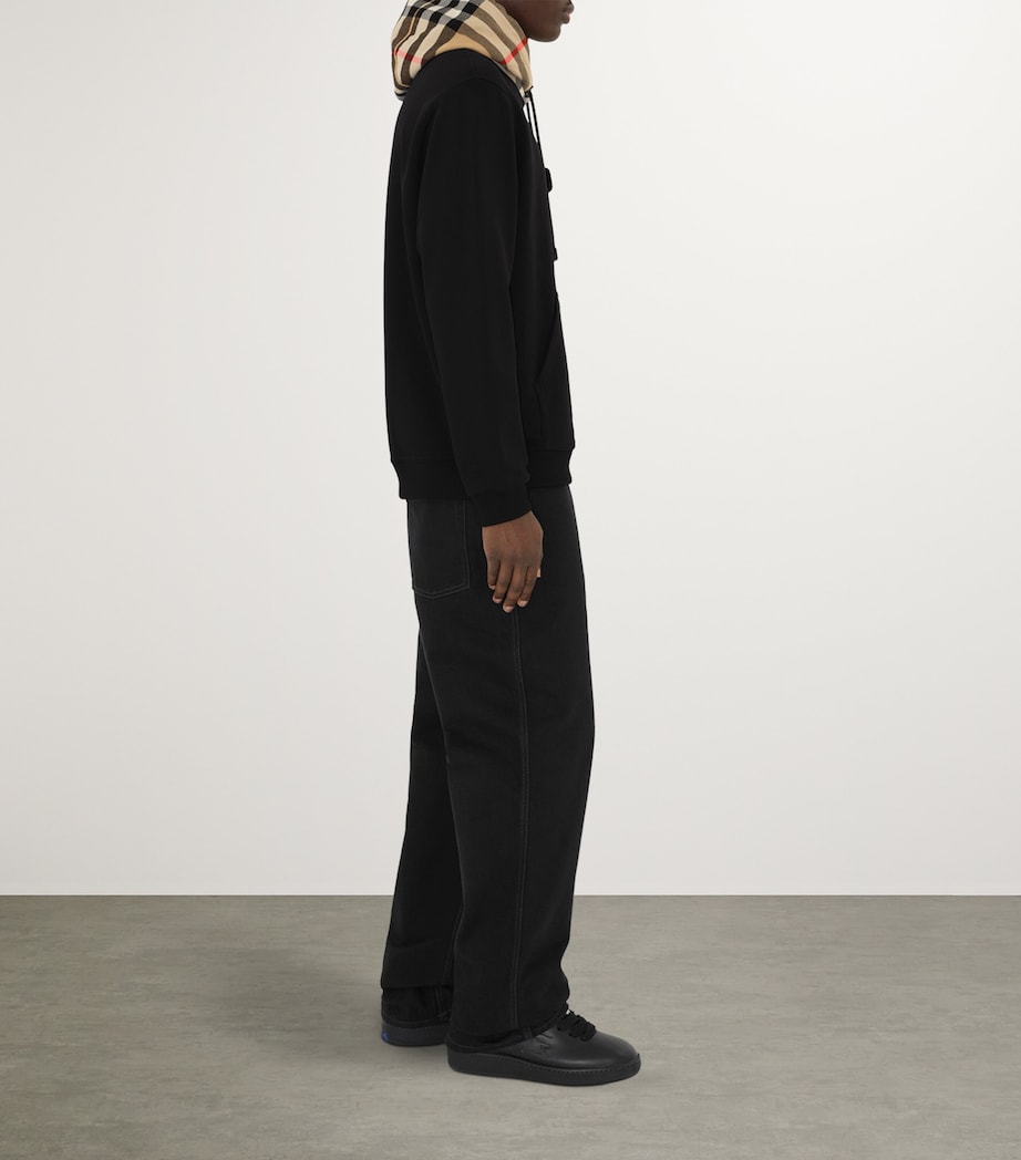 Cotton Check-Trim Hoodie BLACK Image 3