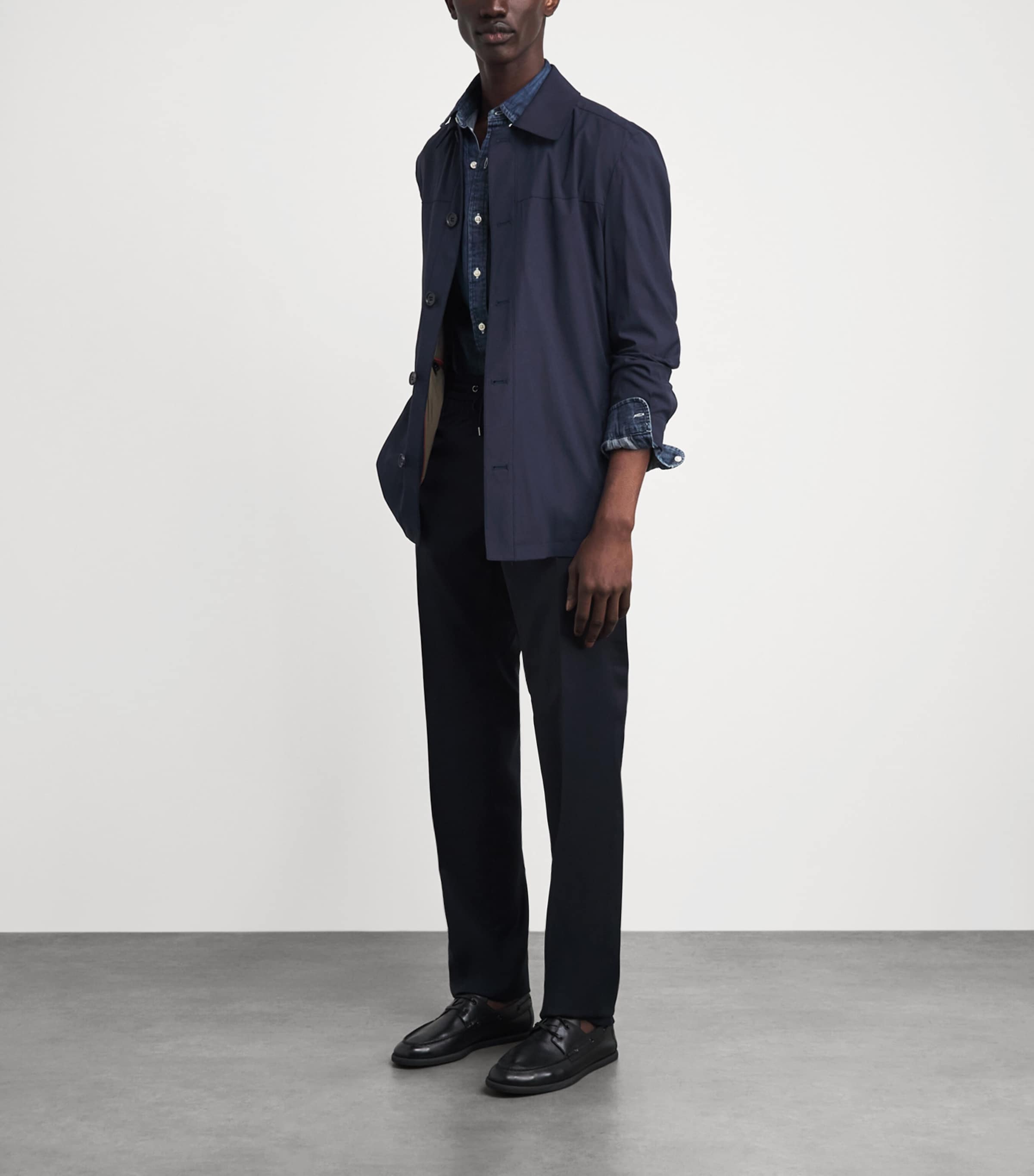 Corneliani Mens Virgin Wool-Blend Overshirt Dark Blue Image 2