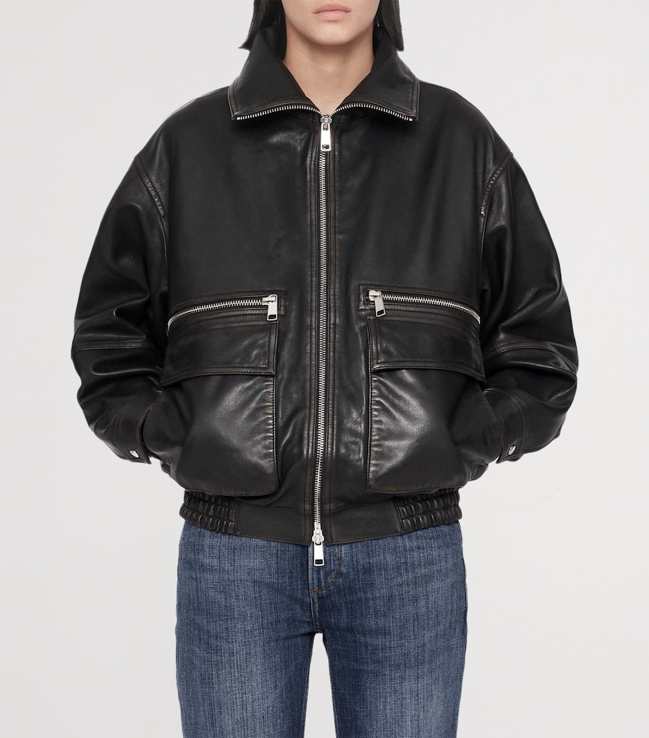 AllSaints Womens Leather Elisa Bomber Jacket Black Walnut Brown Image 3