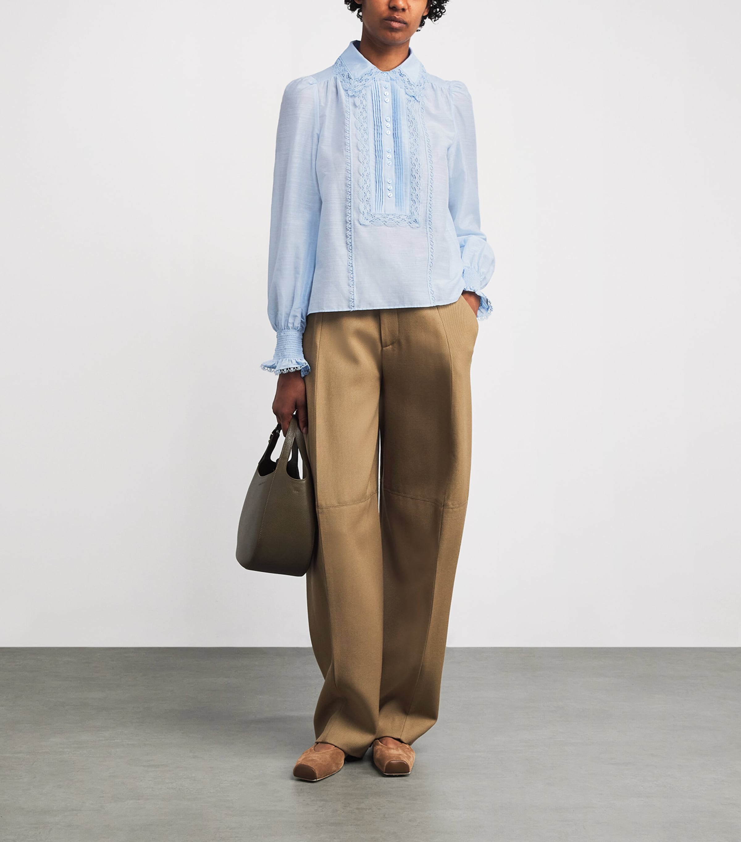 Silk-Cotton Lace-Trim Blouse CLOUD BLUE Image 2