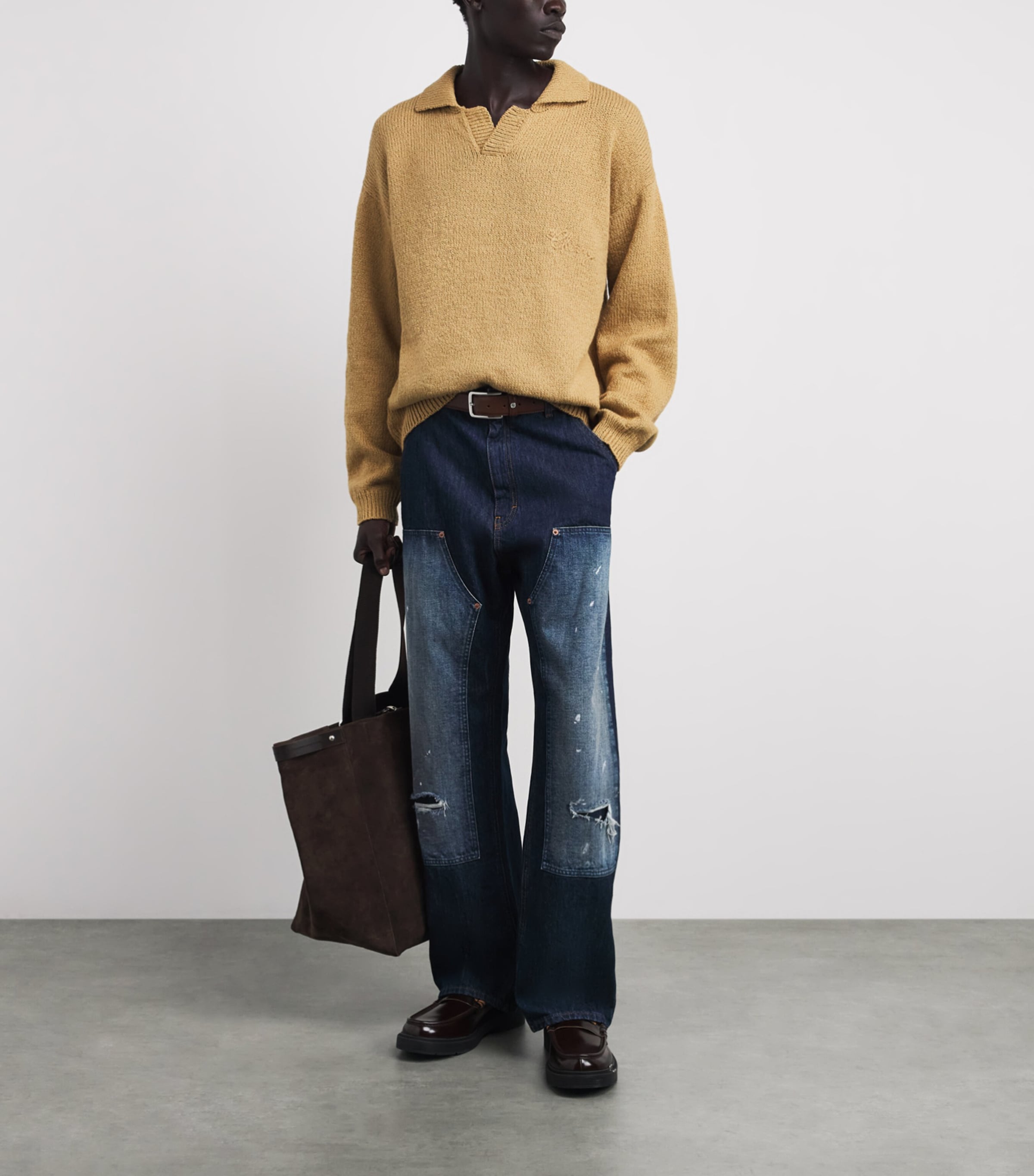 Cherry Los Angeles Mens Cotton Five Star Henley Sweater Desert Tan Image 2
