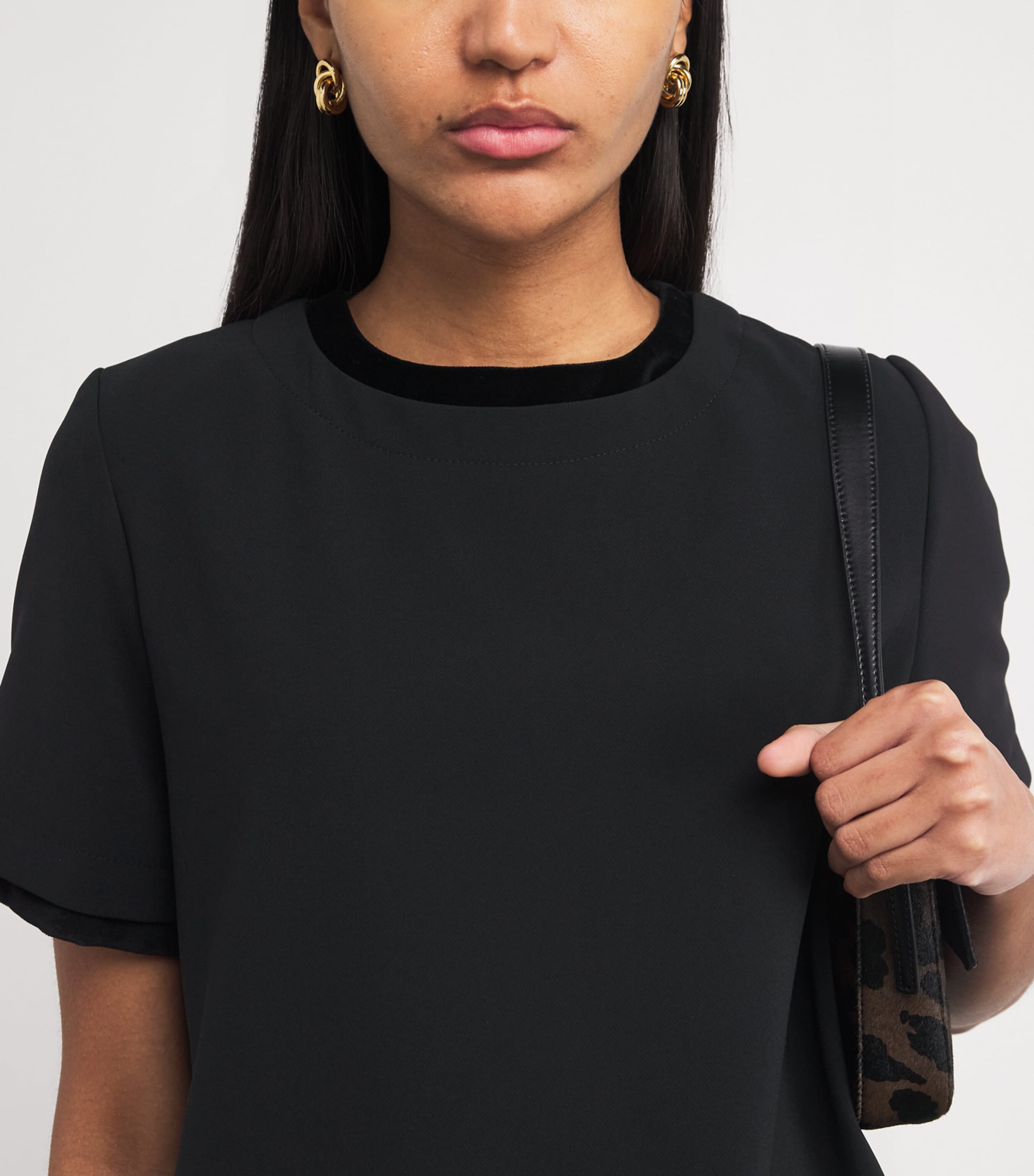 Velvet-Trim Mini Dress BLACK Image 4