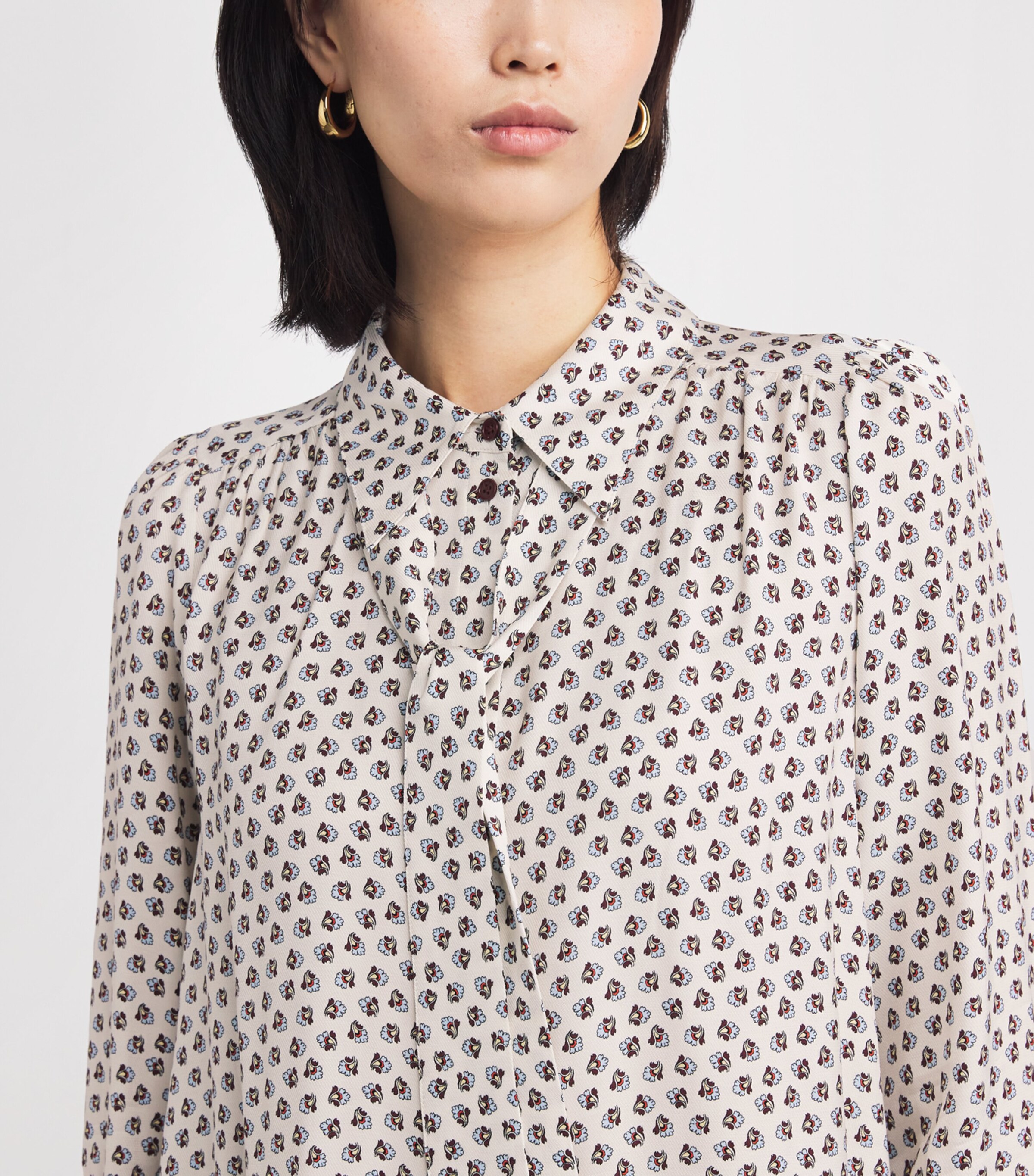 ME+EM Womens Twill Paisley Blouse and Tie Light Cream Multi Image 6