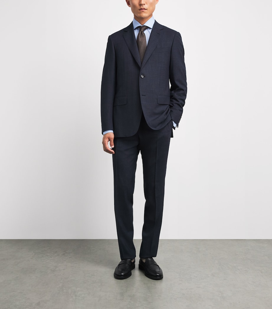 Barba Napoli Mens Cotton Stripe Slim Shirt Blue Image 2