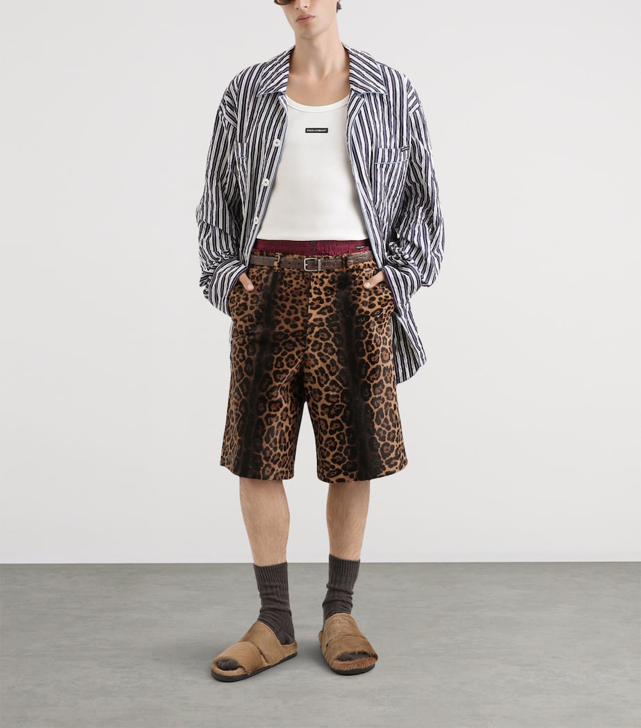 Dolce&Gabbana Mens Leather Leopard Print Oversized Shorts Combined Colou Image 2