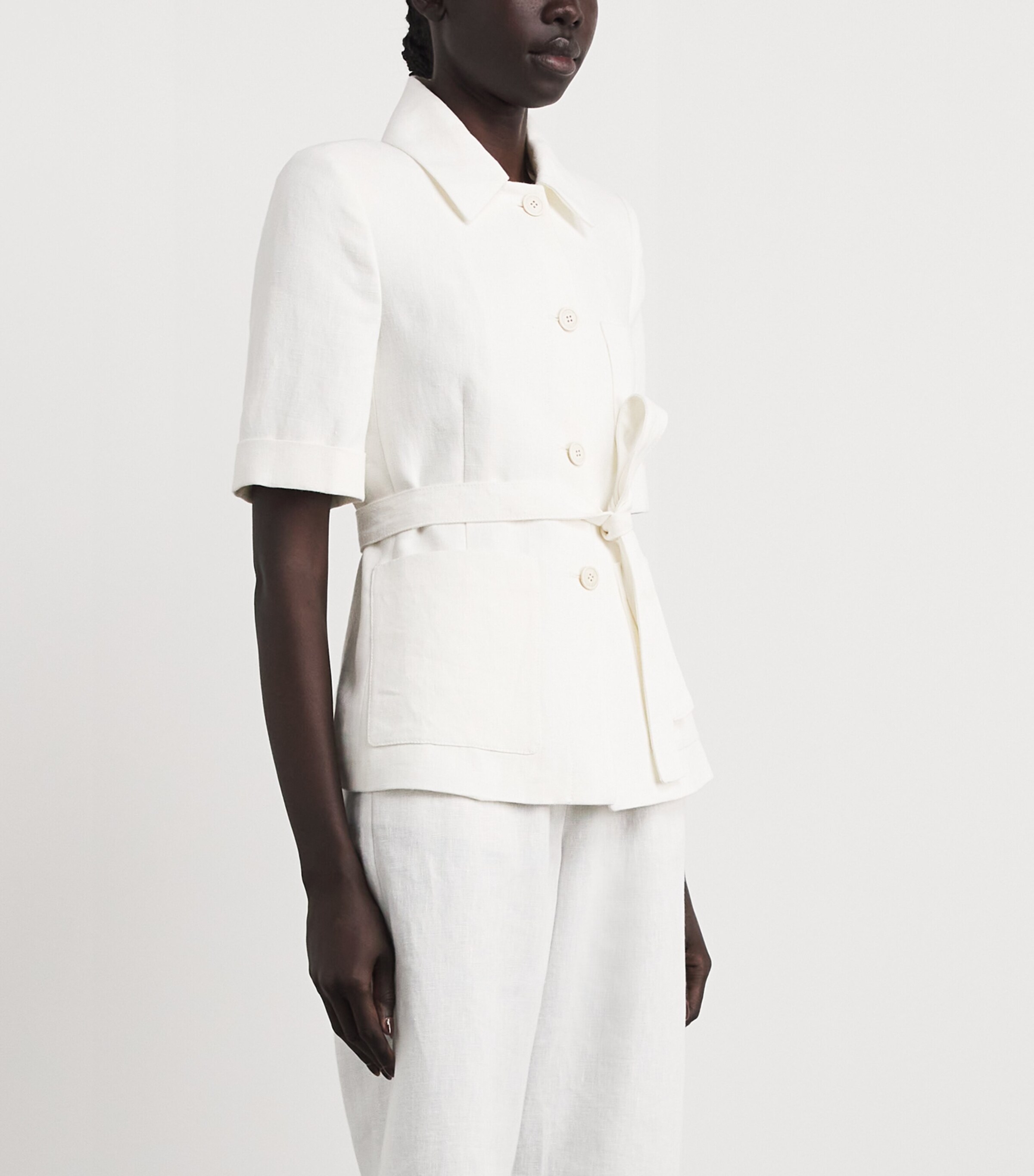 Eleventy Womens Linen Single-Breasted Shirt Jacket Bianco Image 4