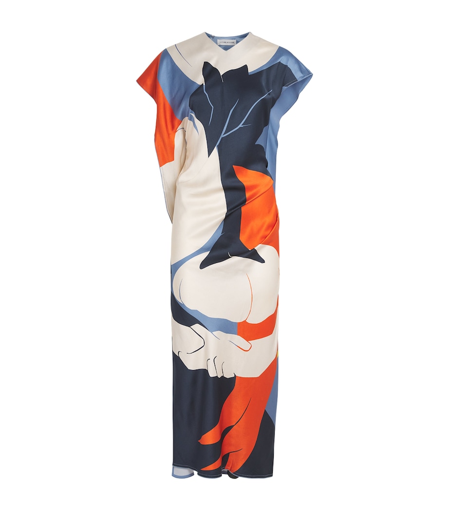 Victoria Beckham Womens Satin Draped Midi Dress Abstract Ocean Mist Image 1