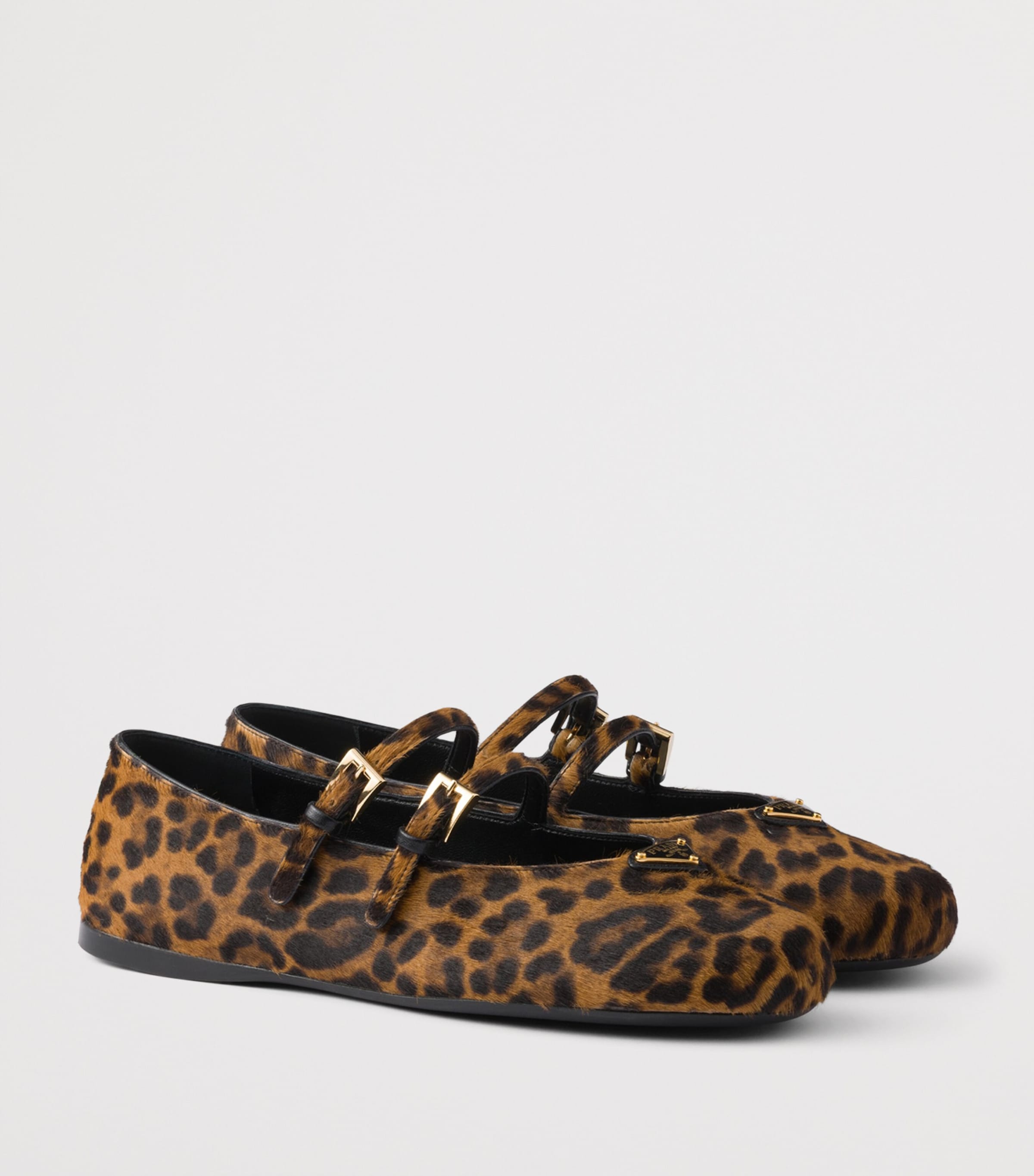 Prada Brushed Leather Leopard Print Ballet Flats Neutral Image 2