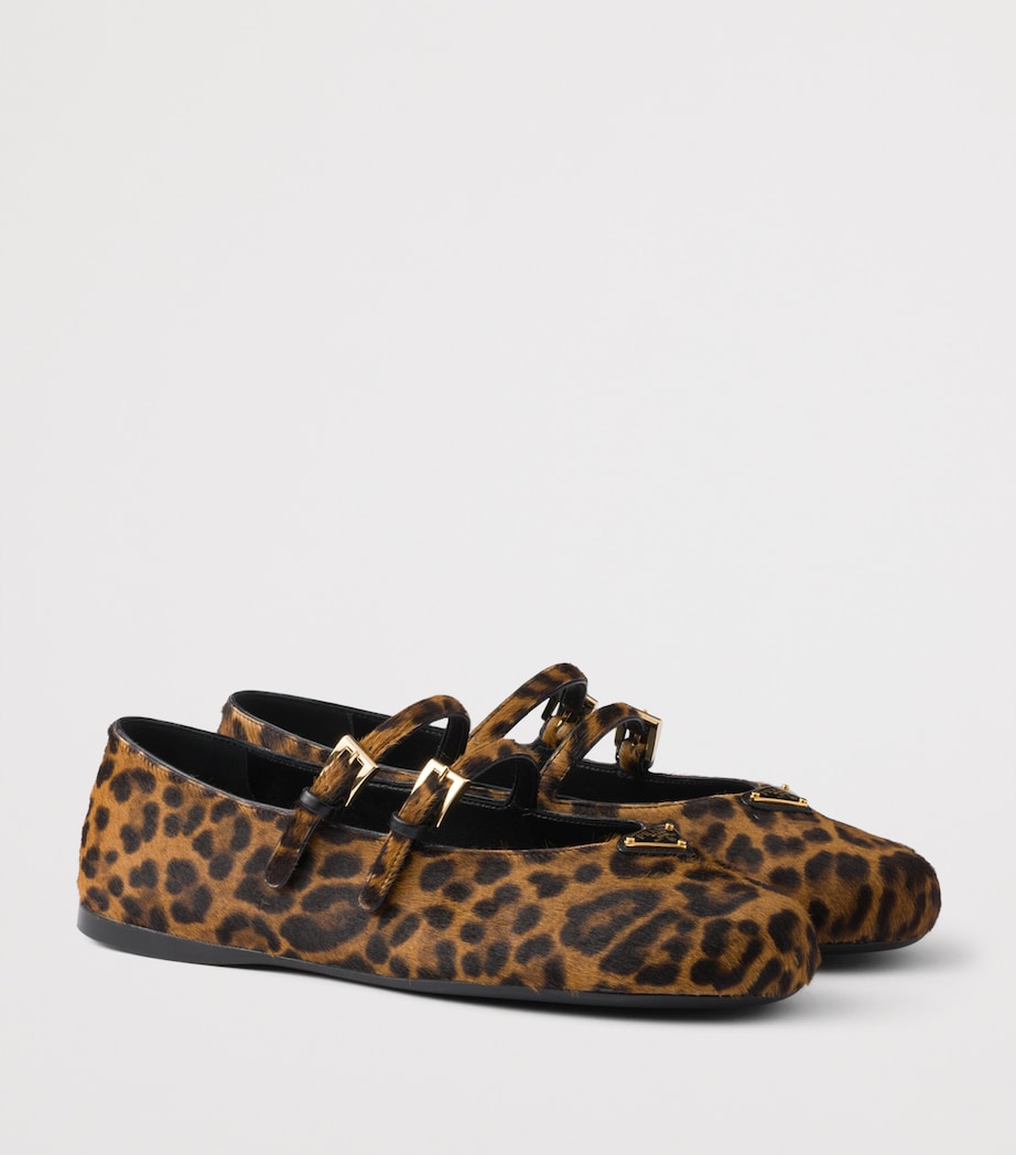 Prada Brushed Leather Leopard Print Ballet Flats Neutral Image 2