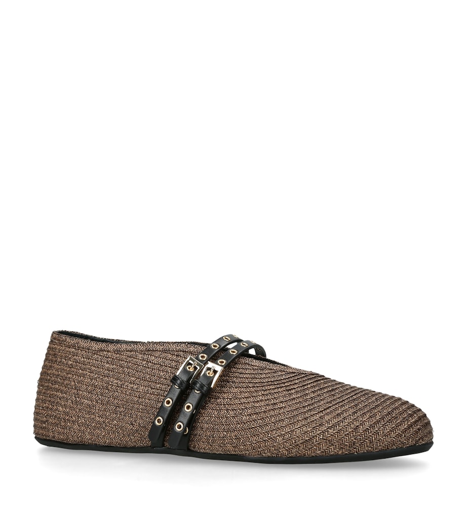 Alaïa Raffia-Leather Ballet Flats Brown Image 3