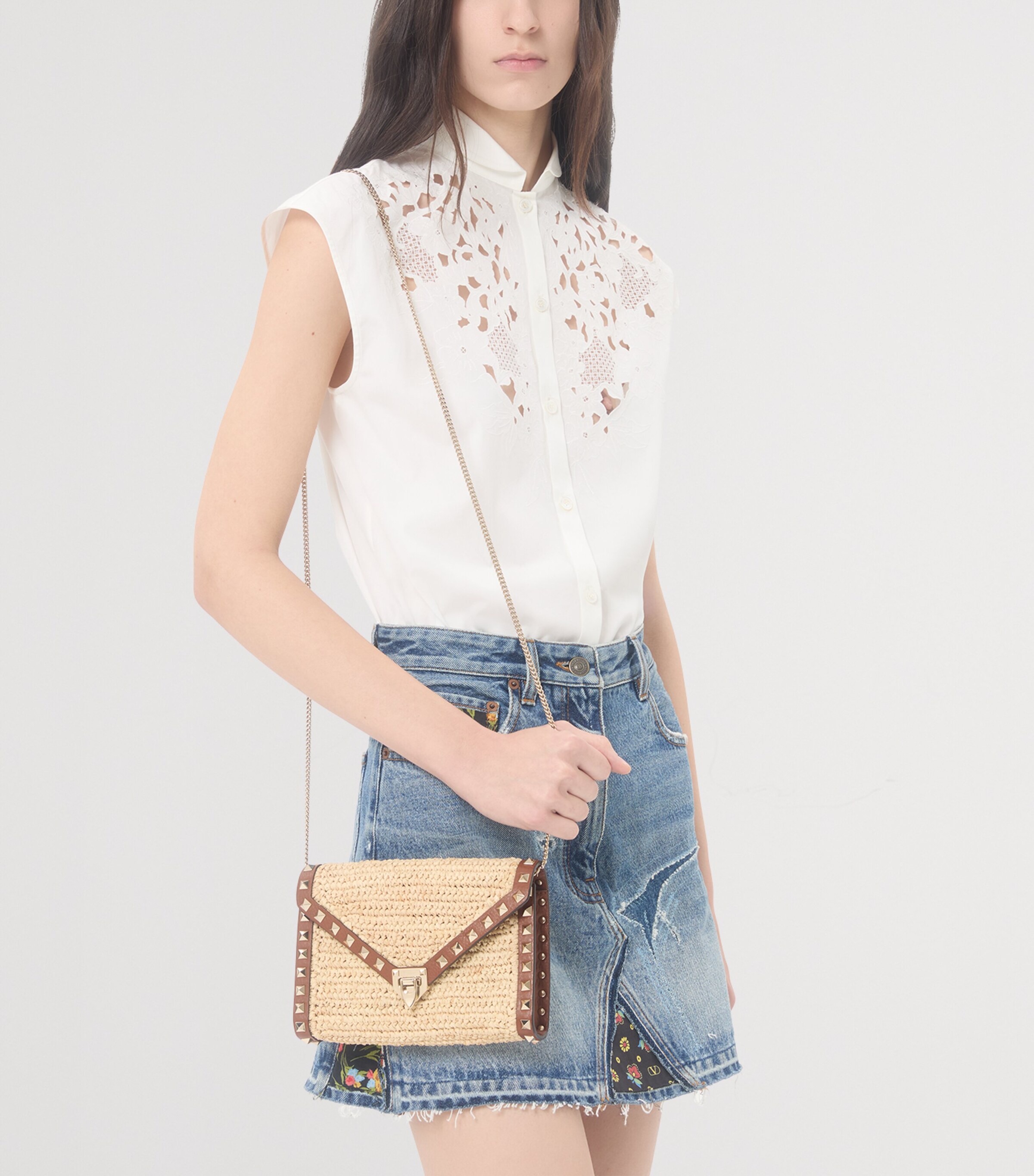 Valentino Garavani Mini Straw Rockstud Cross-Body Bag Image 2
