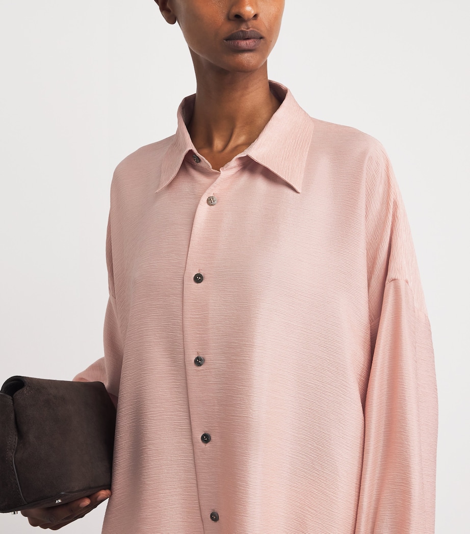 Eskandar Womens Silk Plissé Wide A-Line Shirt Rosepowder Image 3