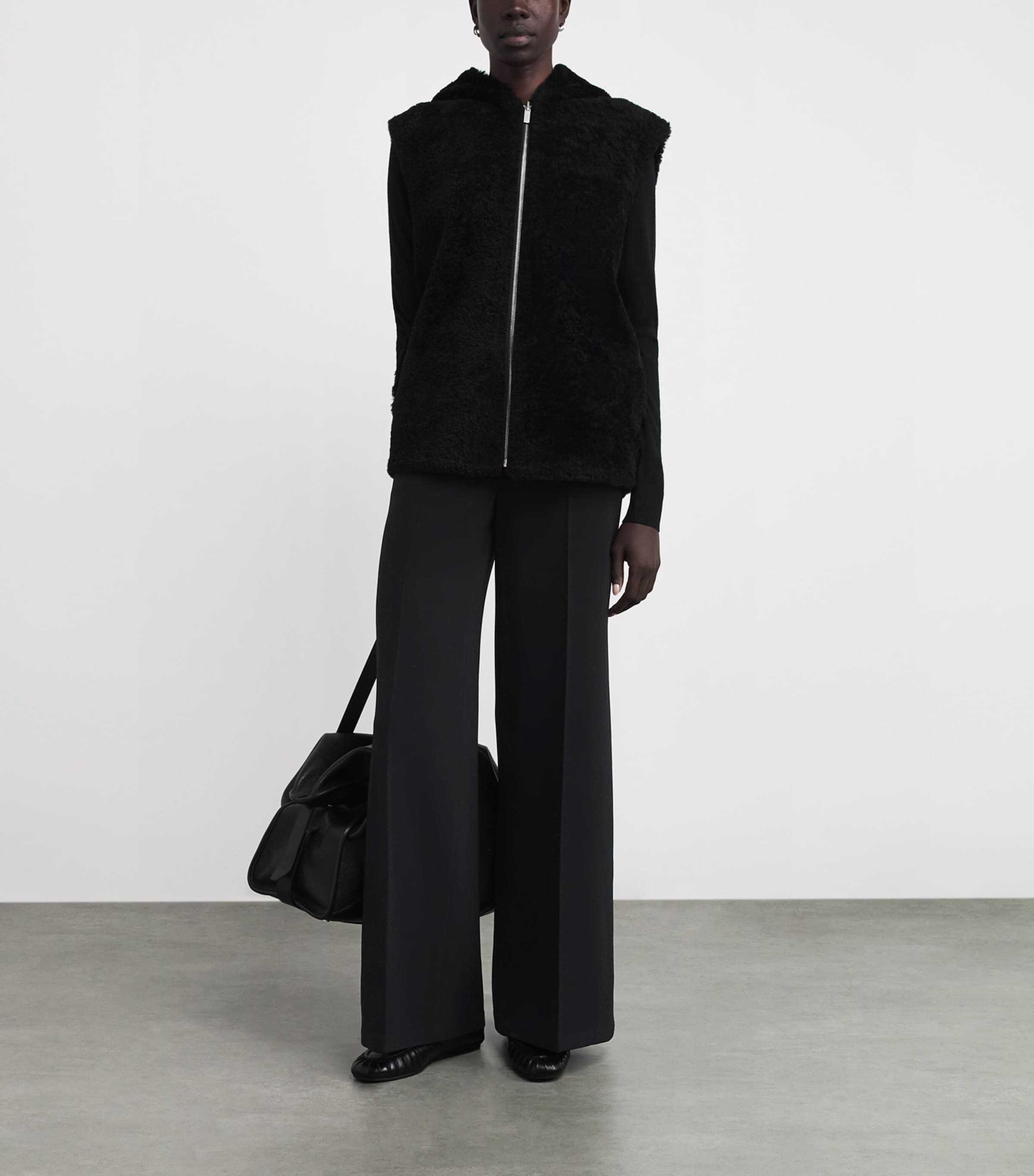 Stretch Wide-Leg Tailored Trousers 001-BLACK Image 2