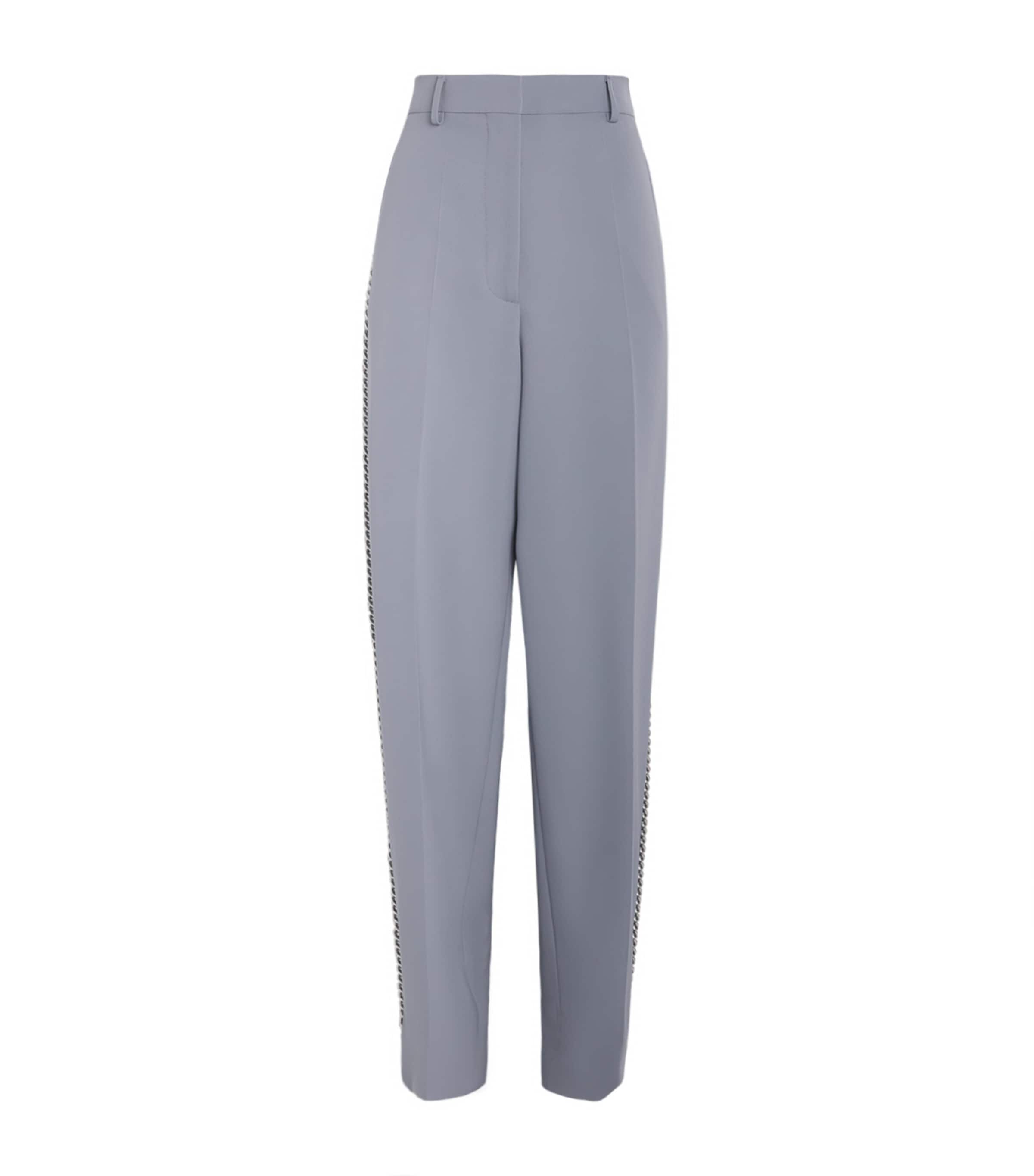 Stella Mccartney Womens Chain-embellished Straight-leg Wool-blend Trousers Mist In Grey