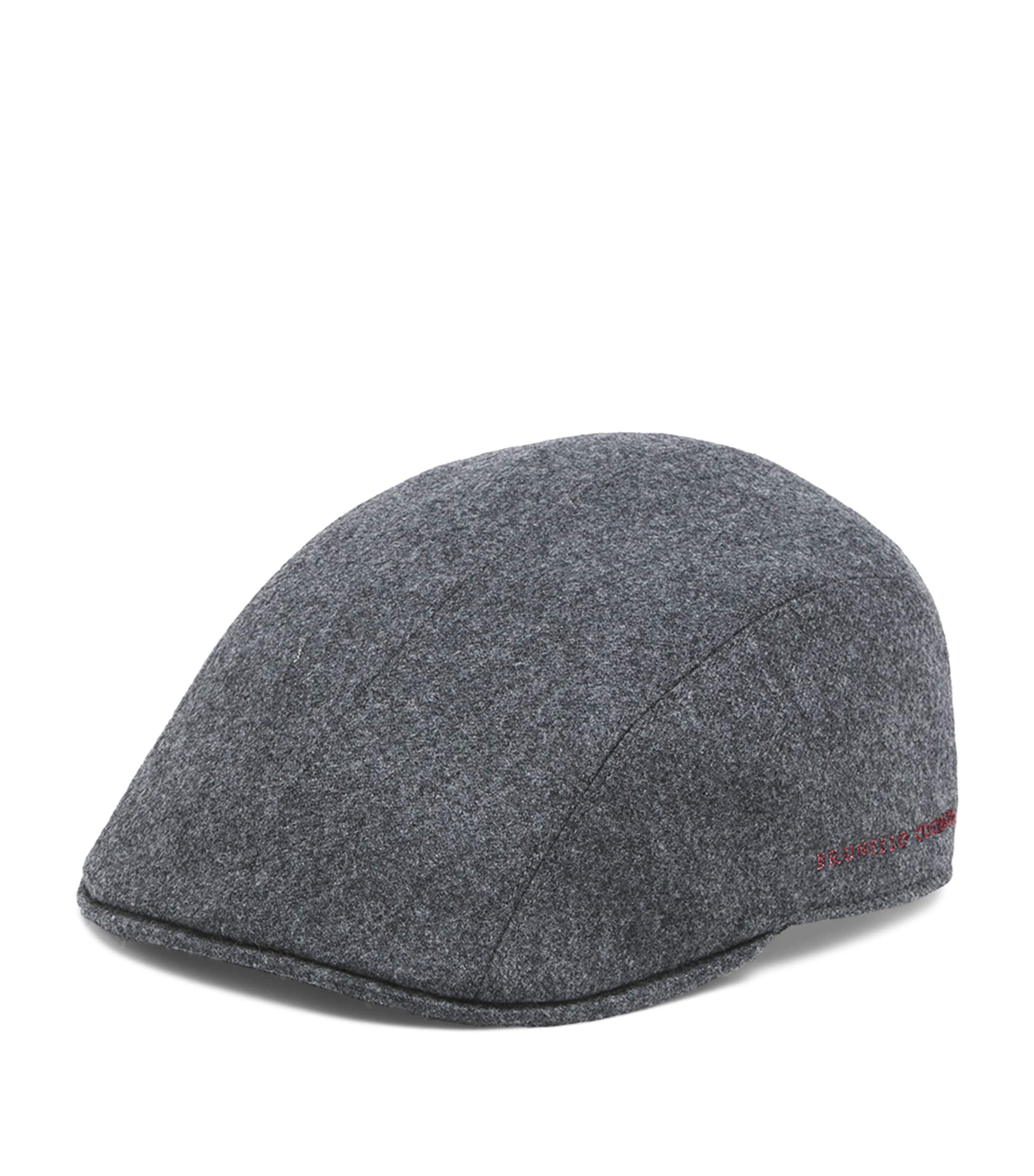 Brunello Cucinelli Virgin Wool Embroidered Flat Cap In Grey