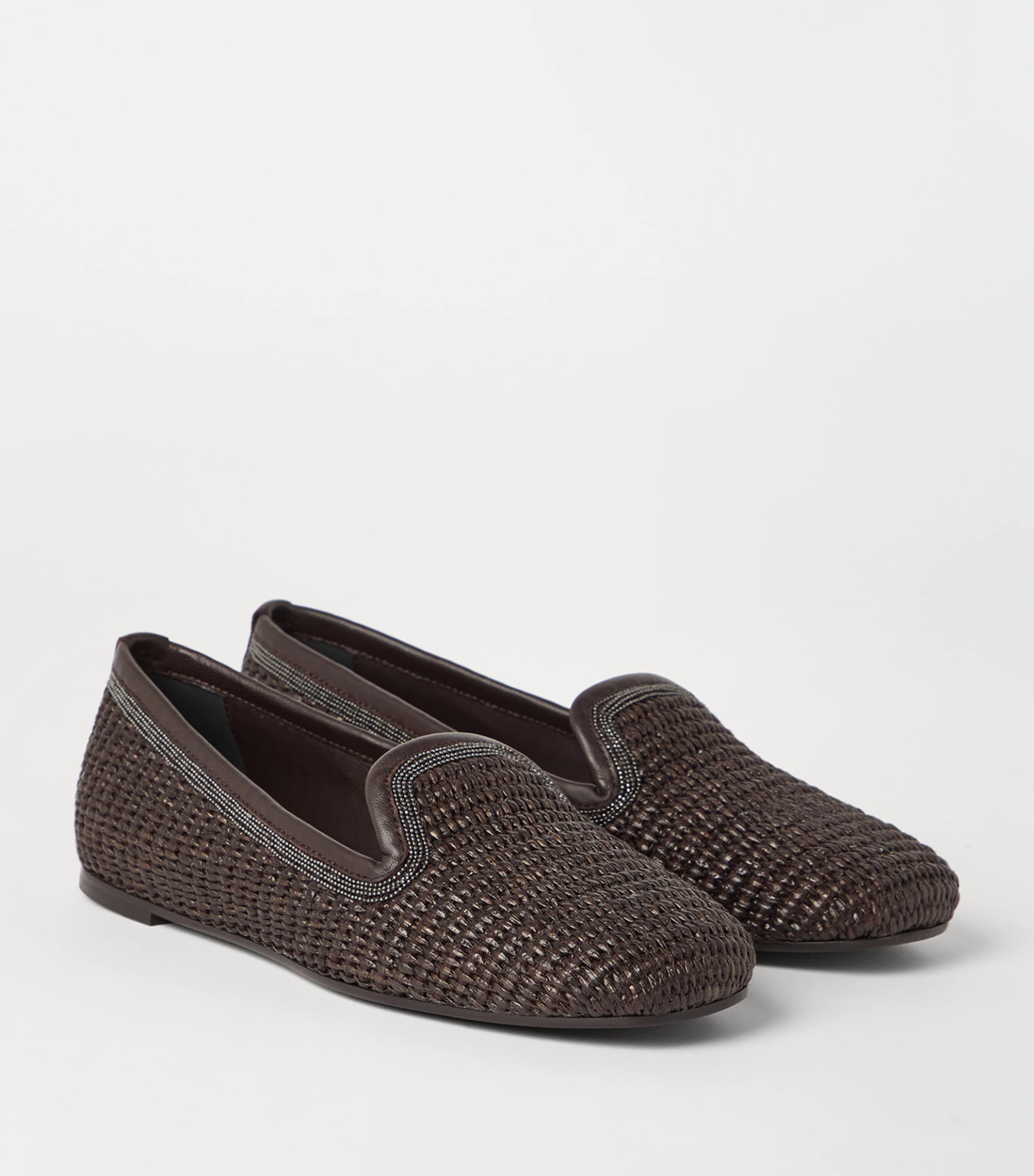 Brunello Cucinelli Techno Raffia Precious Trim Slippers